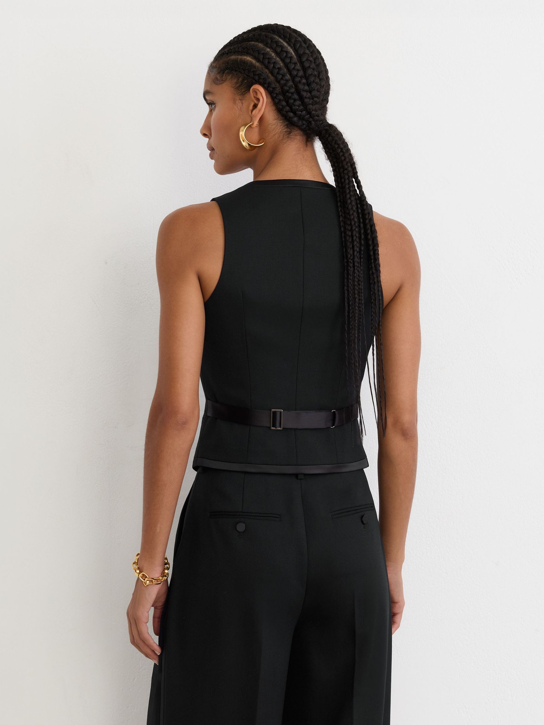 Wool-Blend Tailored Tuxedo Waistcoat in Black - Image 5 of 6