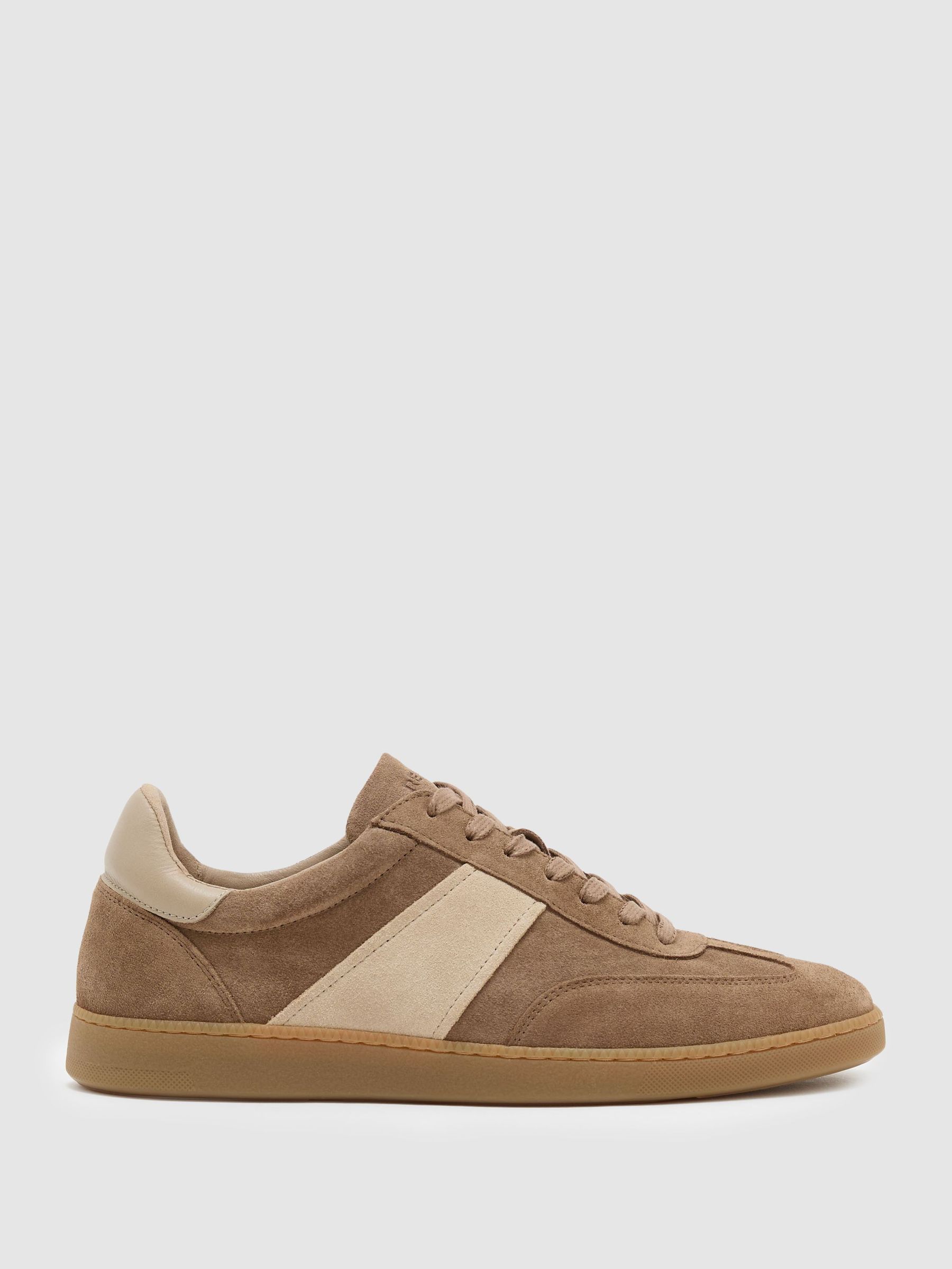 Suede and Leather Colour-Block Runner Trainers in Taupe - Image 2 de 6