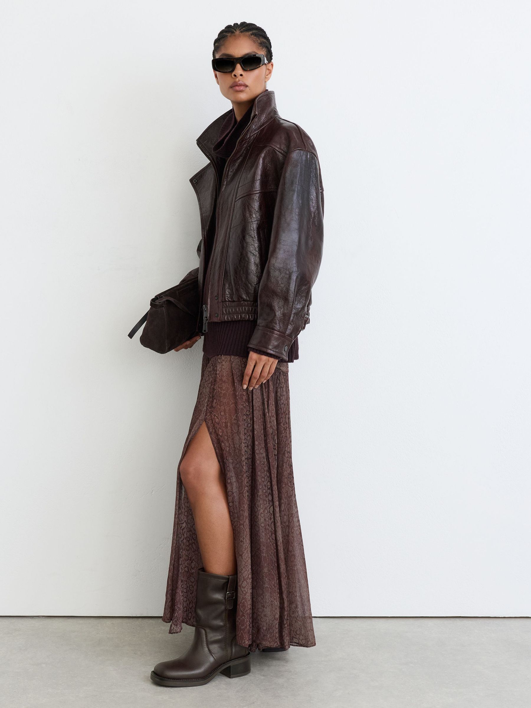 Leather Pull-On Biker Boots in Chocolate - Image 1 of 7