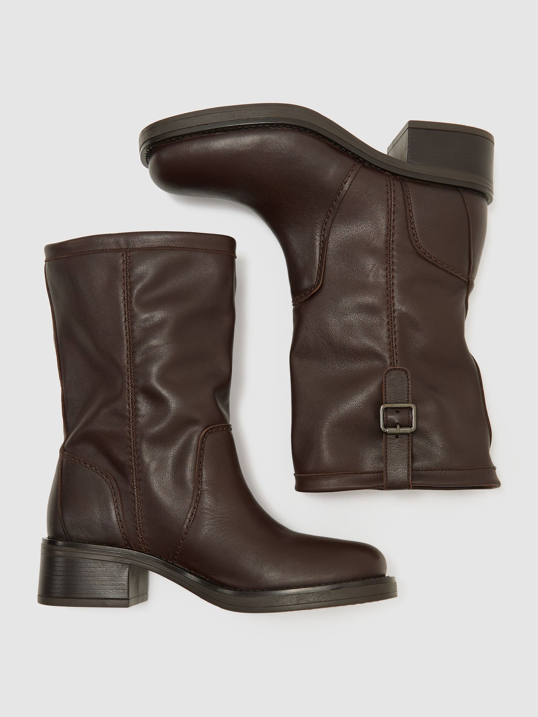 Leather Pull-On Biker Boots in Chocolate - Image 3 of 7