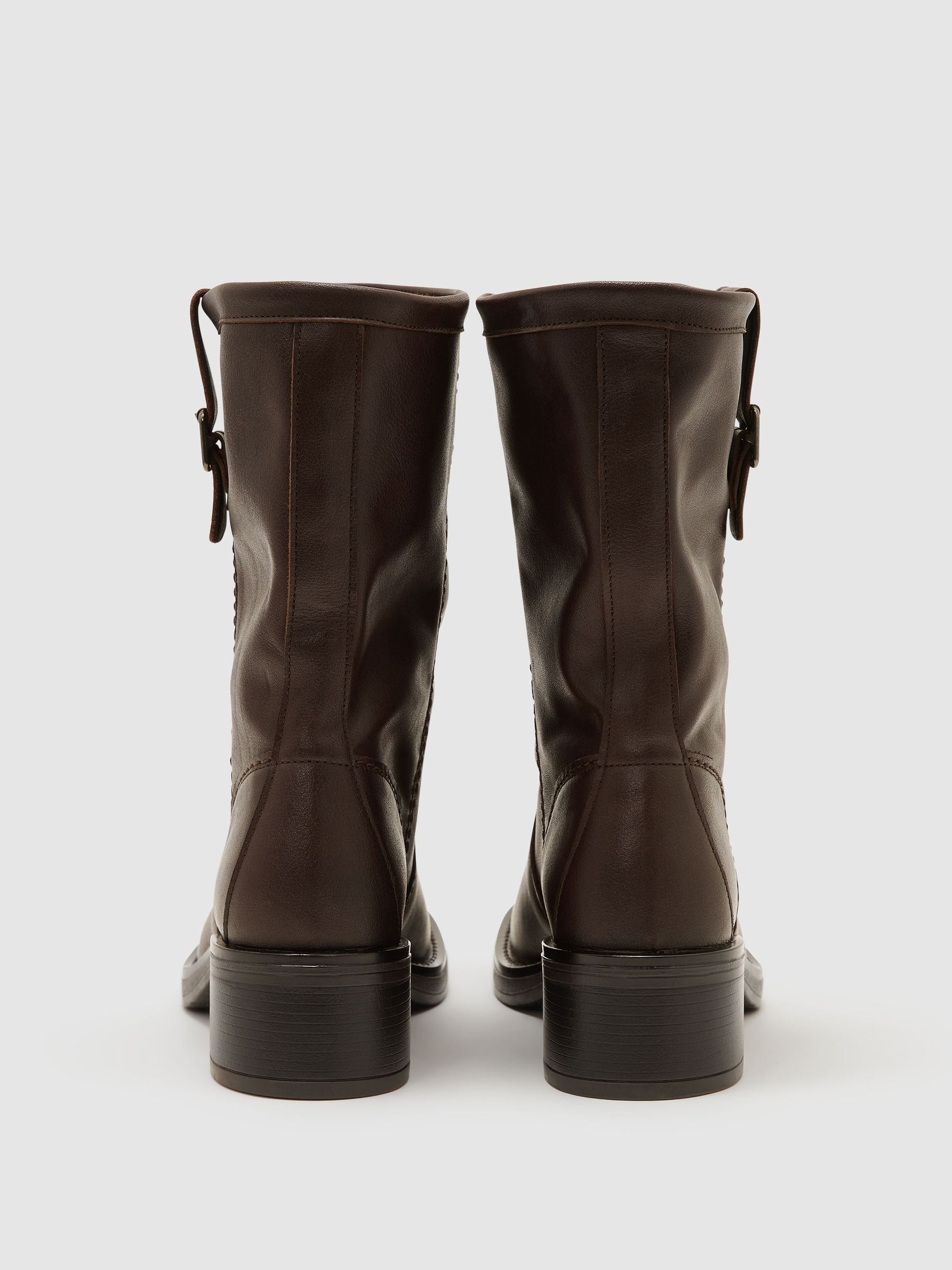 Leather Pull-On Biker Boots in Chocolate - Image 5 of 7