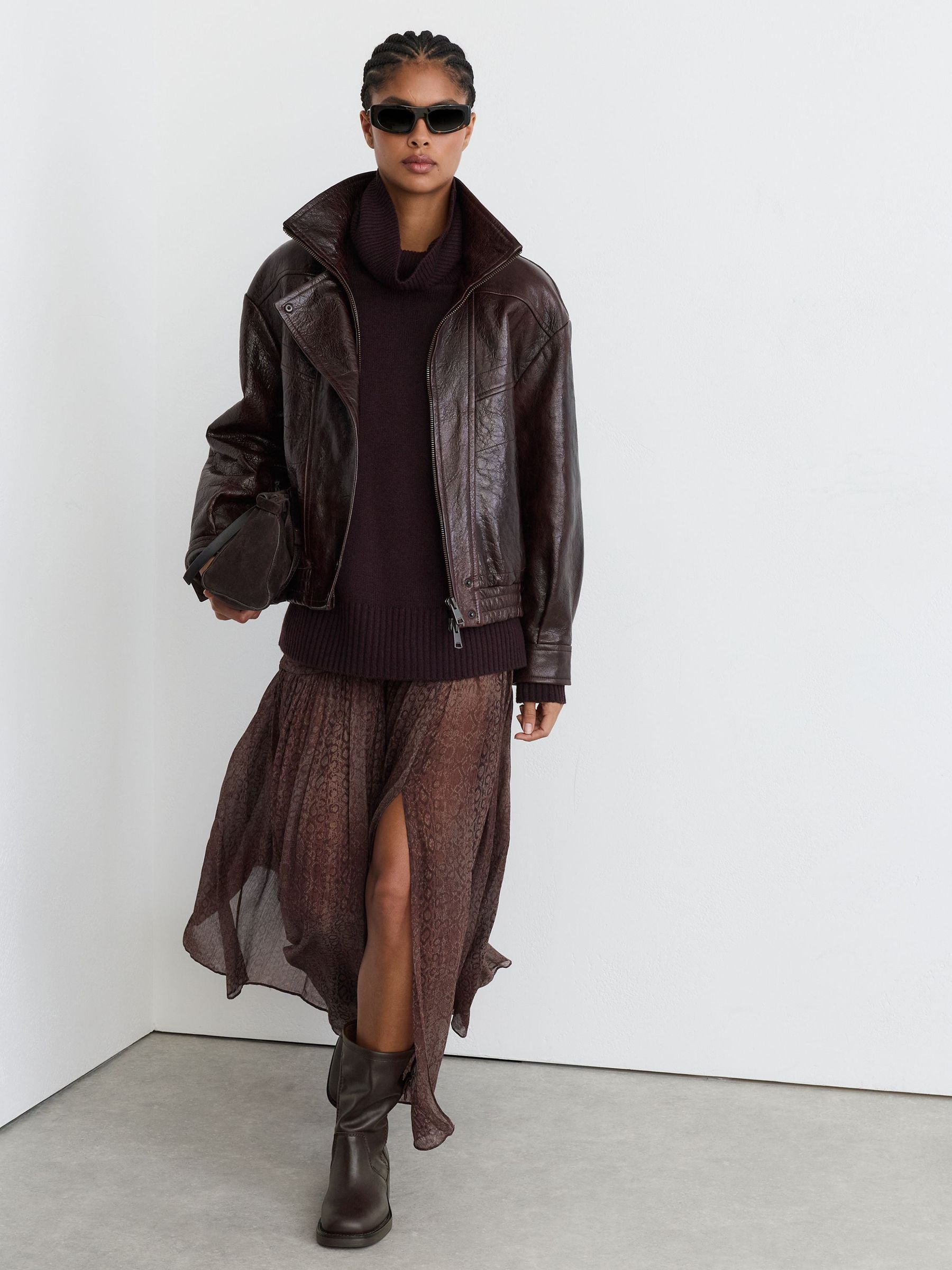 Leather Pull-On Biker Boots in Chocolate - Image 6 of 7