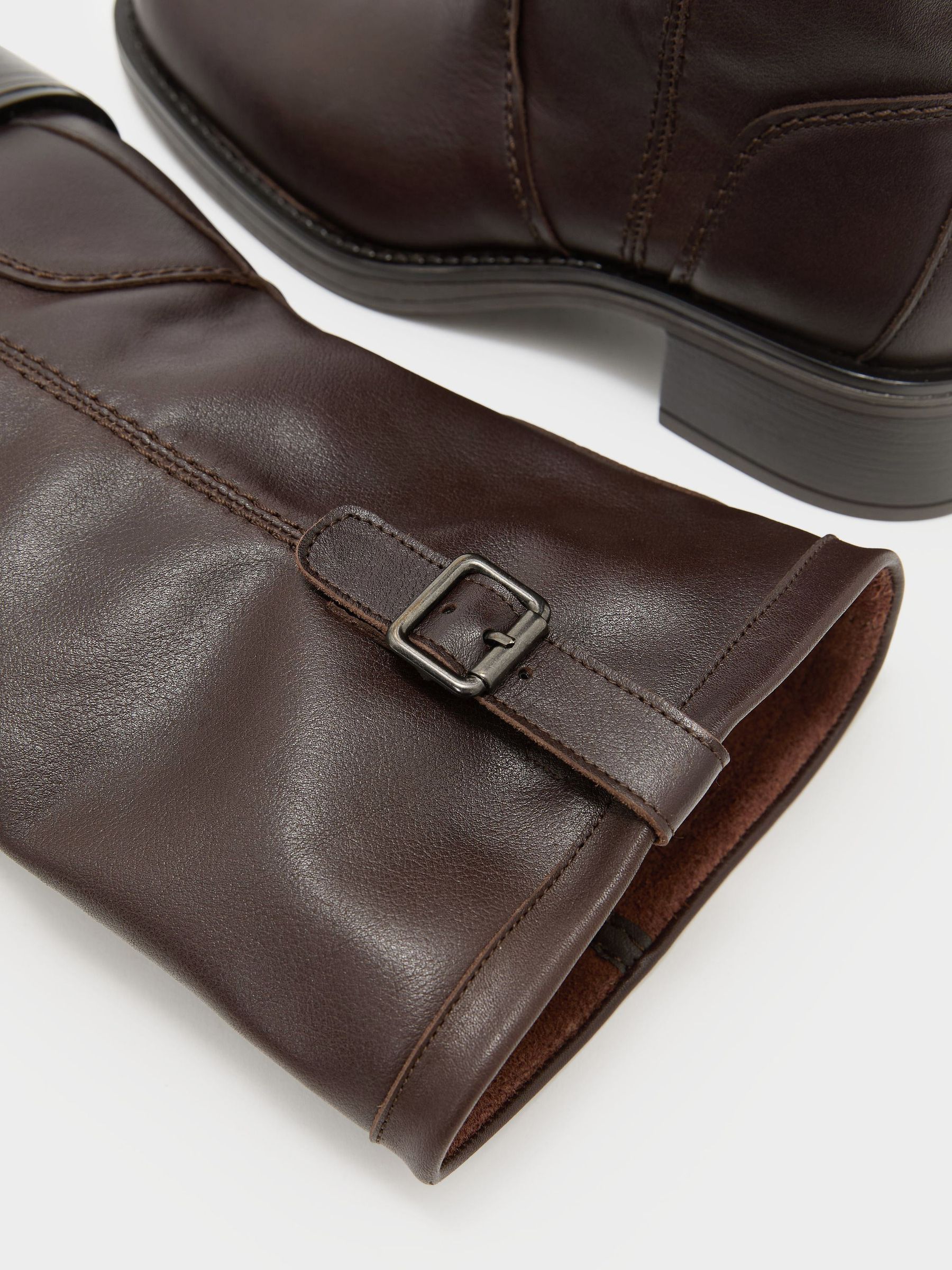 Leather Pull-On Biker Boots in Chocolate - Image 7 of 7