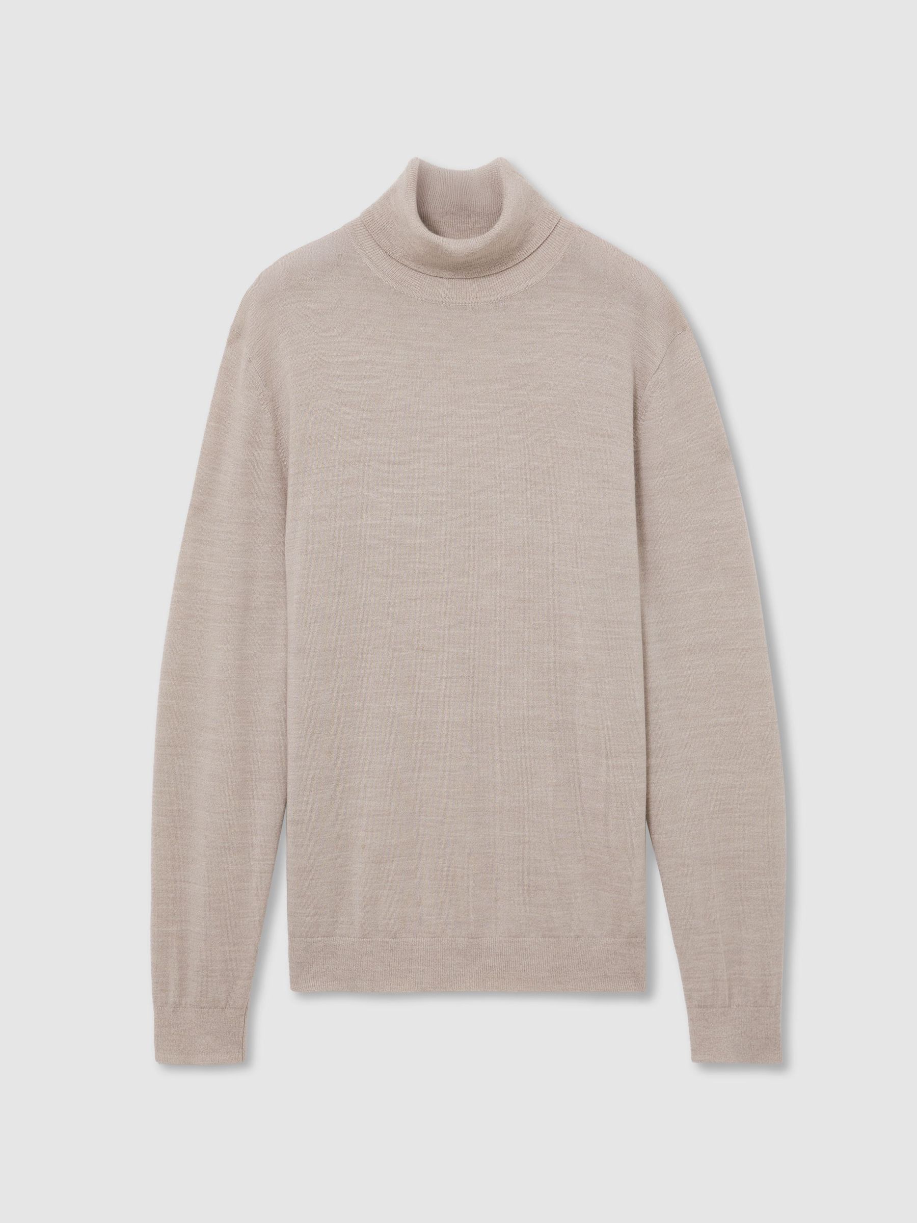Merino Wool Roll-Neck Jumper in Stone Mouline - Image 2 of 7 Merino Wool Roll-Neck Jumper in Stone Mouline - Image 2 of 7