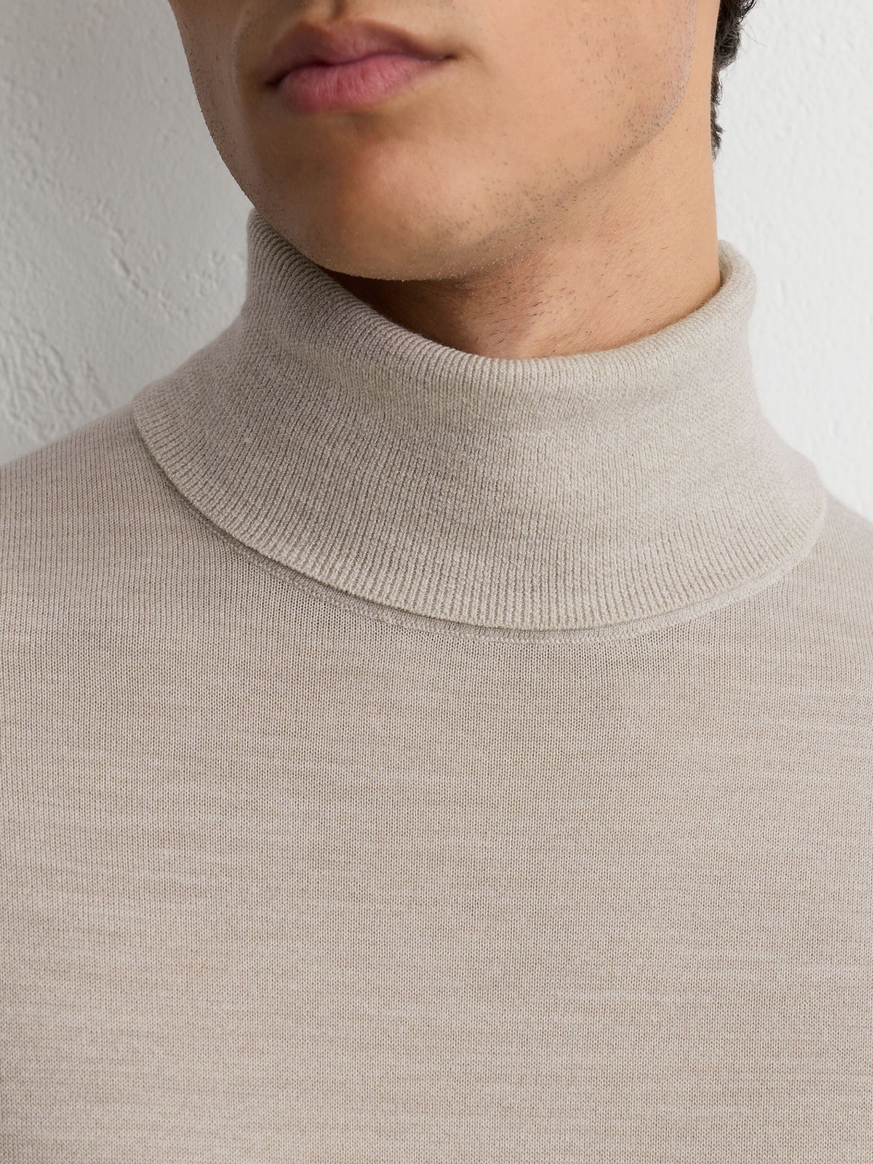 Merino Wool Roll-Neck Jumper in Stone Mouline - Image 3 of 7