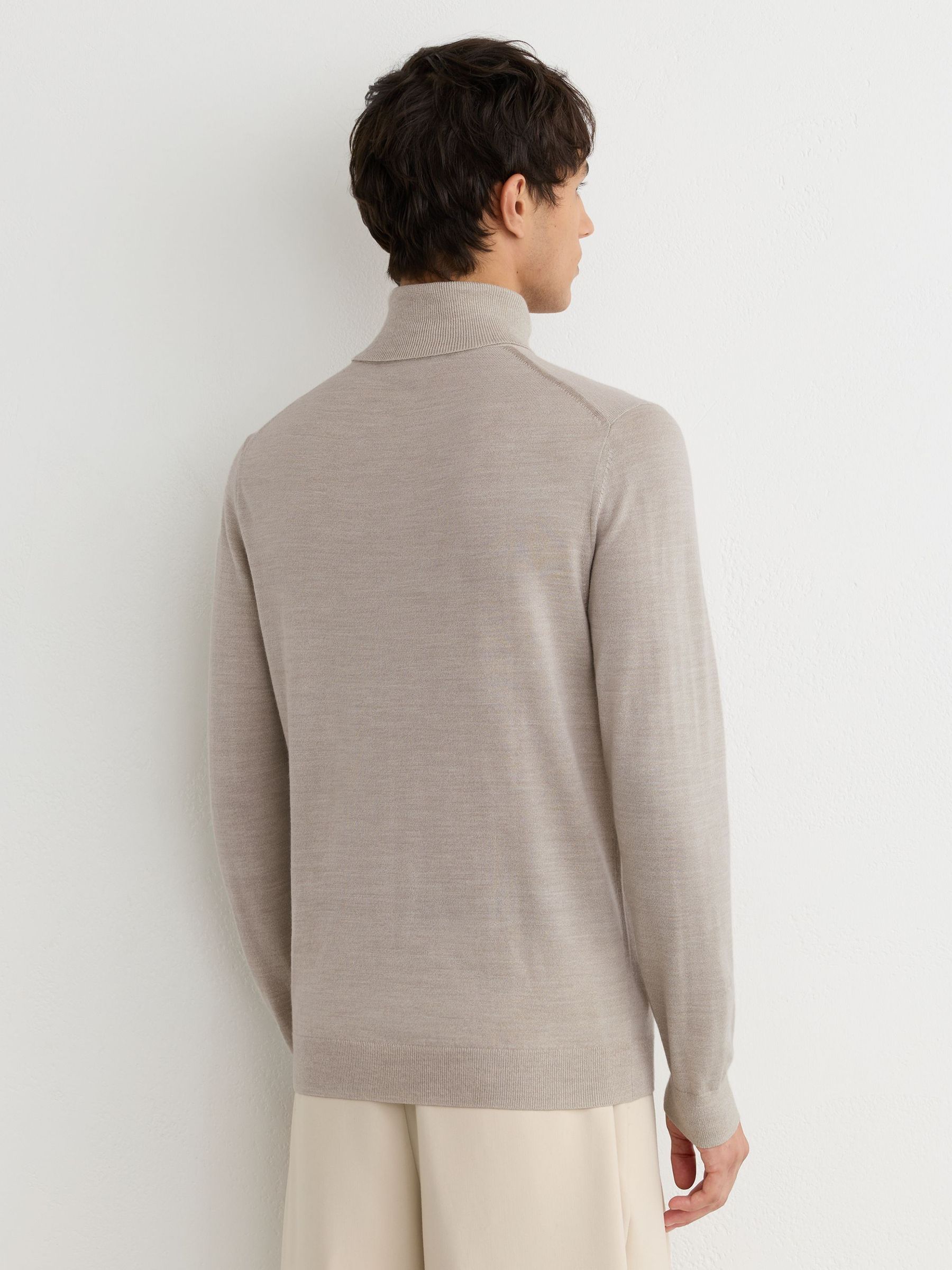 Merino Wool Roll-Neck Jumper in Stone Mouline - Image 6 of 7