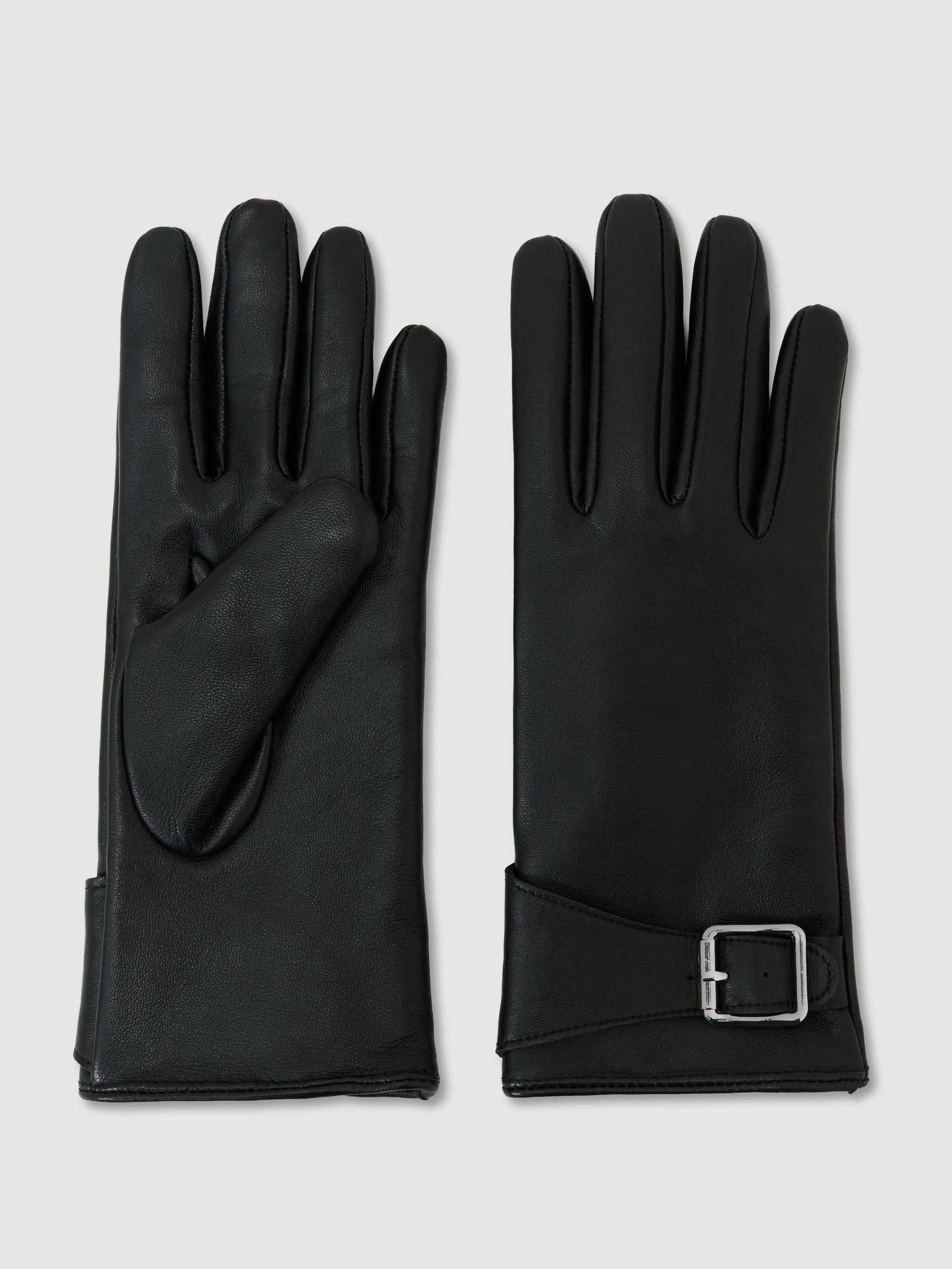 Leather Buckle-Strap Gloves in Black - Image 2 of 3