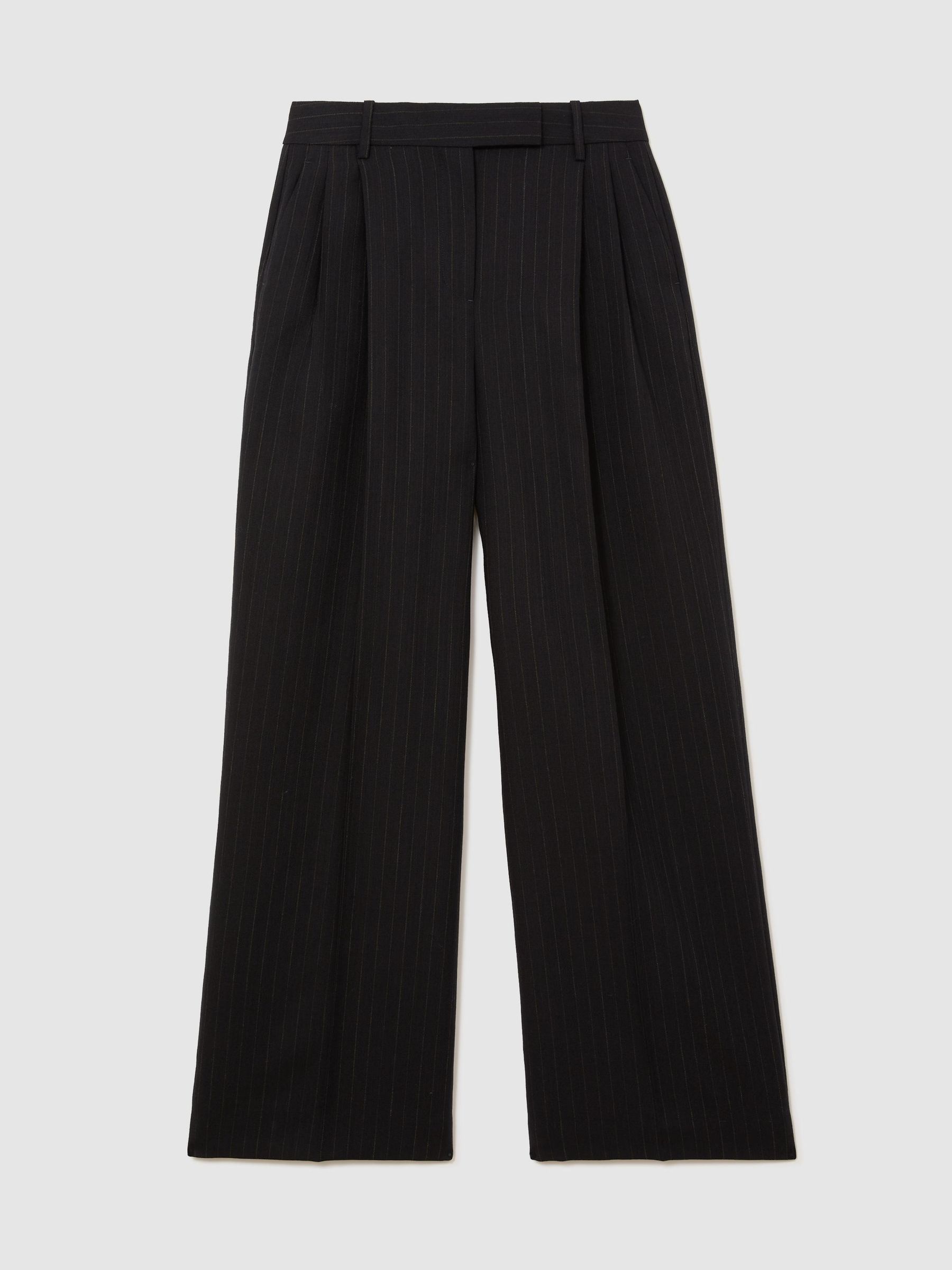Petite Wool Pinstripe Wide-Leg Suit Trousers in Navy - Image 2 of 10