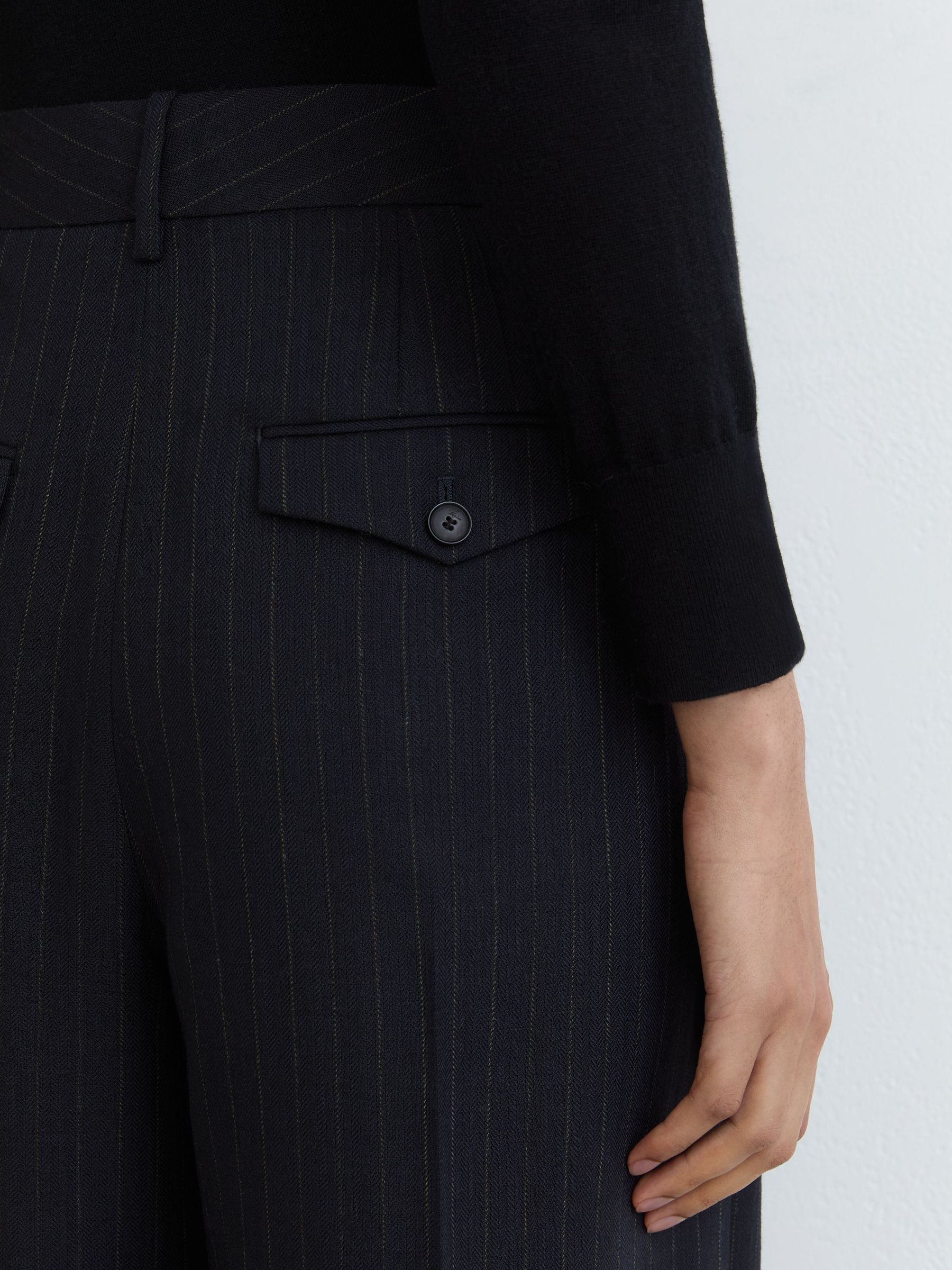 Petite Wool Pinstripe Wide-Leg Suit Trousers in Navy - Image 4 of 10