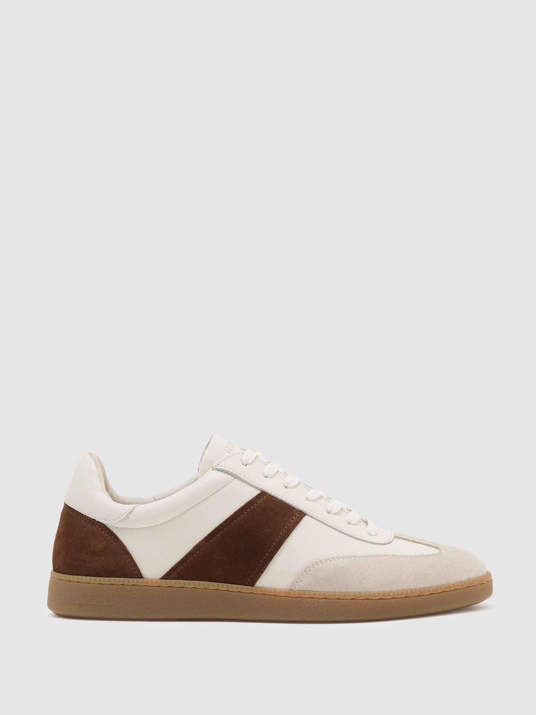Suede and Leather Colour-Block Runner Trainers in White/Tan - Image 2 of 6