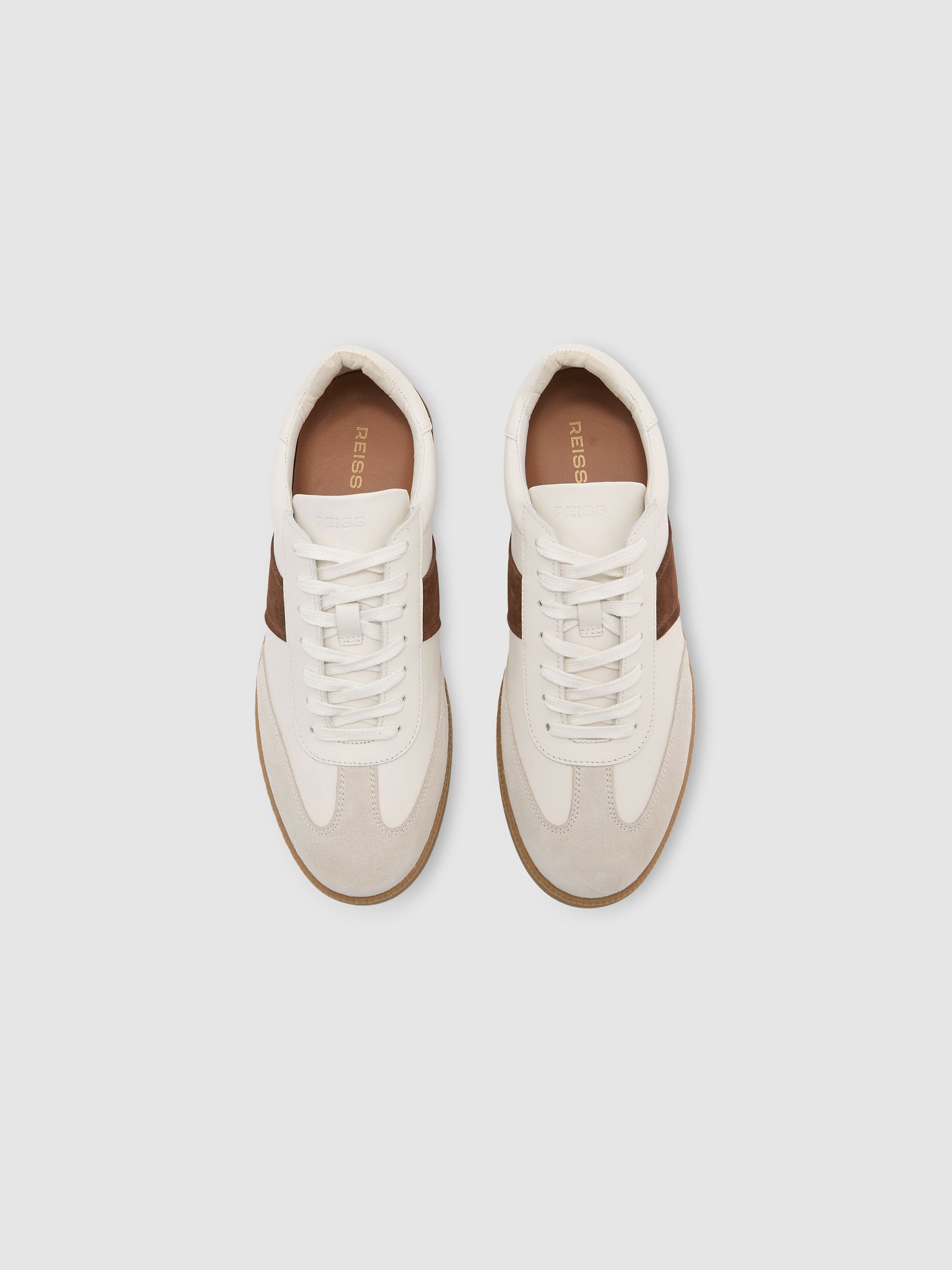 Suede and Leather Colour-Block Runner Trainers in White/Tan - Image 3 of 6