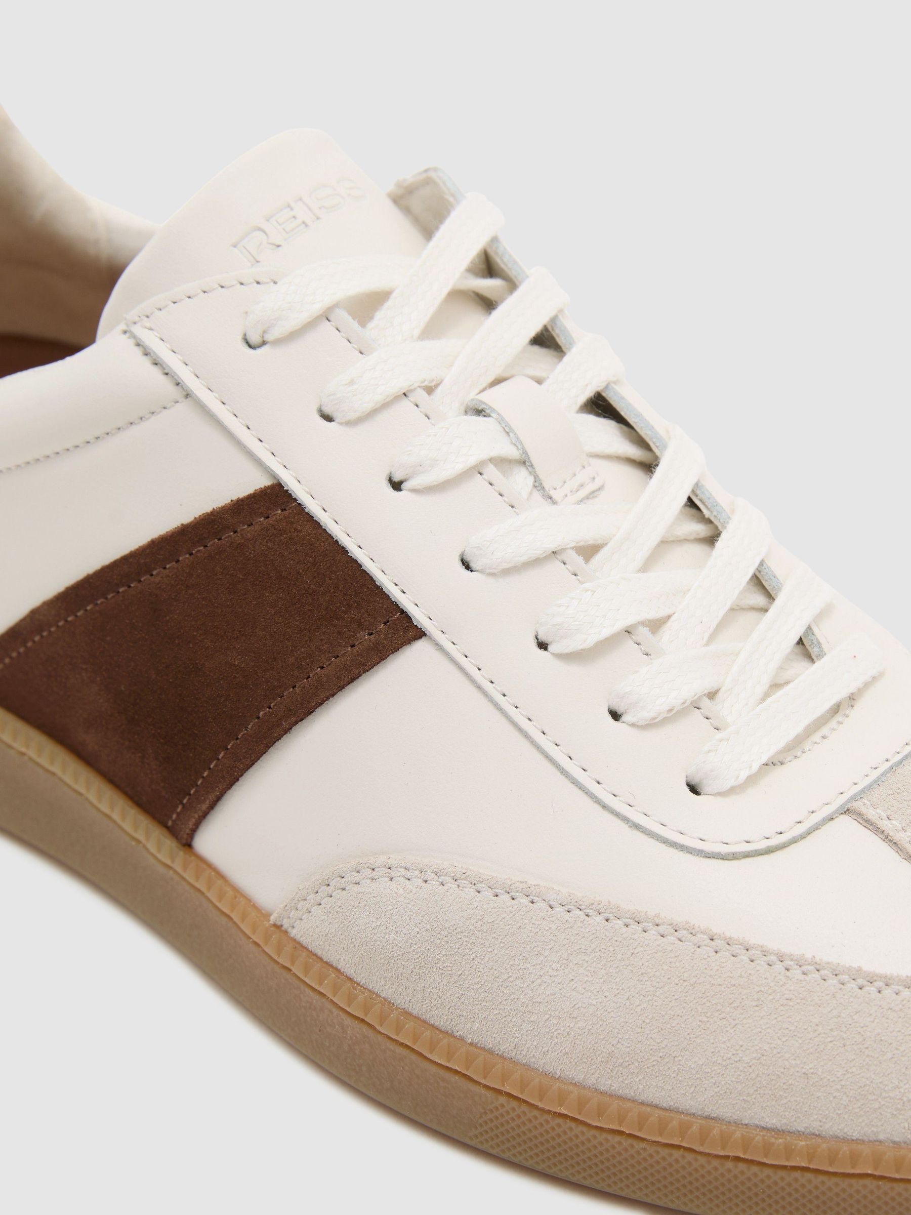 Suede and Leather Colour-Block Runner Trainers in White/Tan - Image 6 of 6