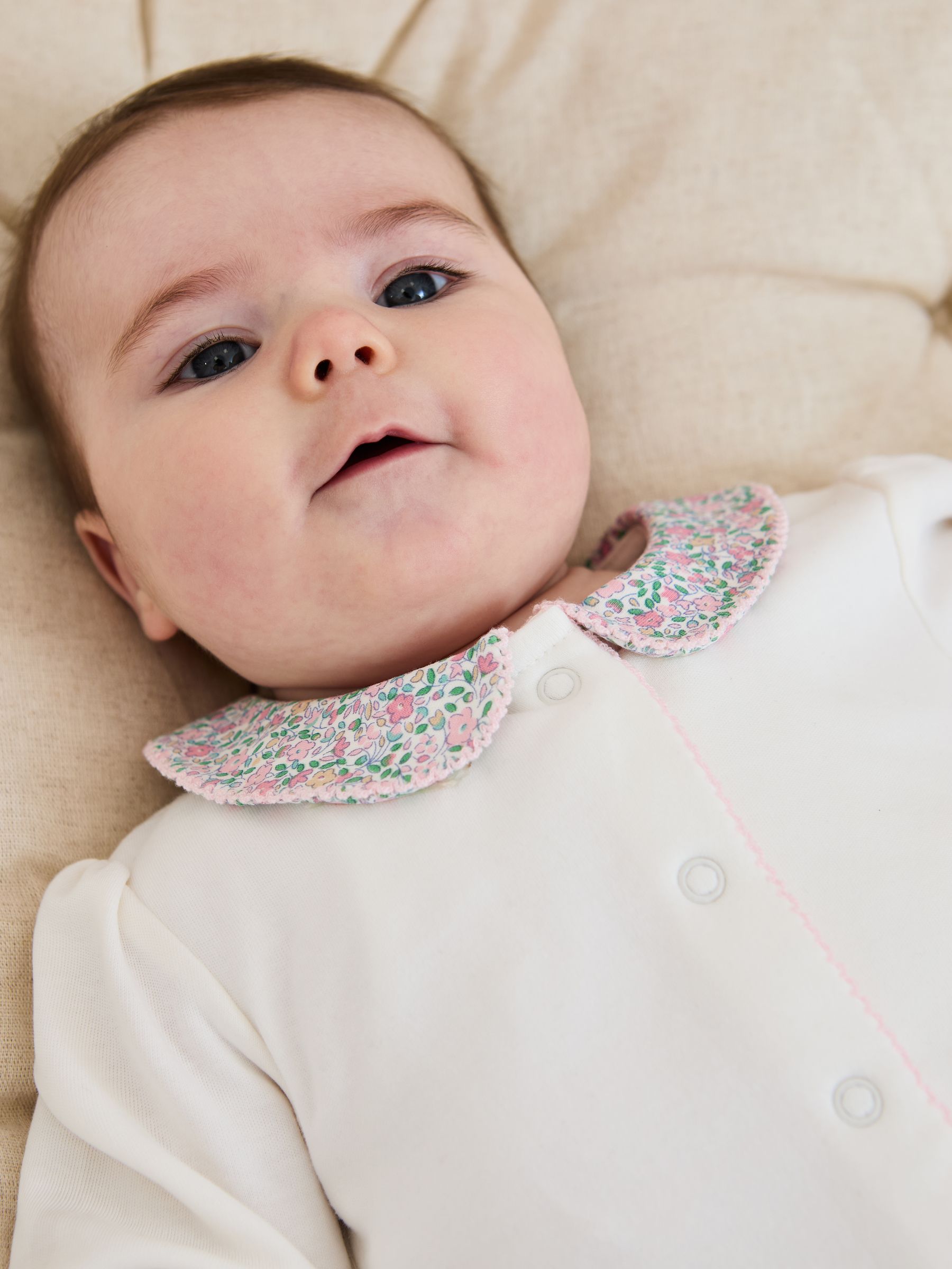 Cream Footed Collar 100% Cotton Embroidered Sleepsuit - Image 2 of 6