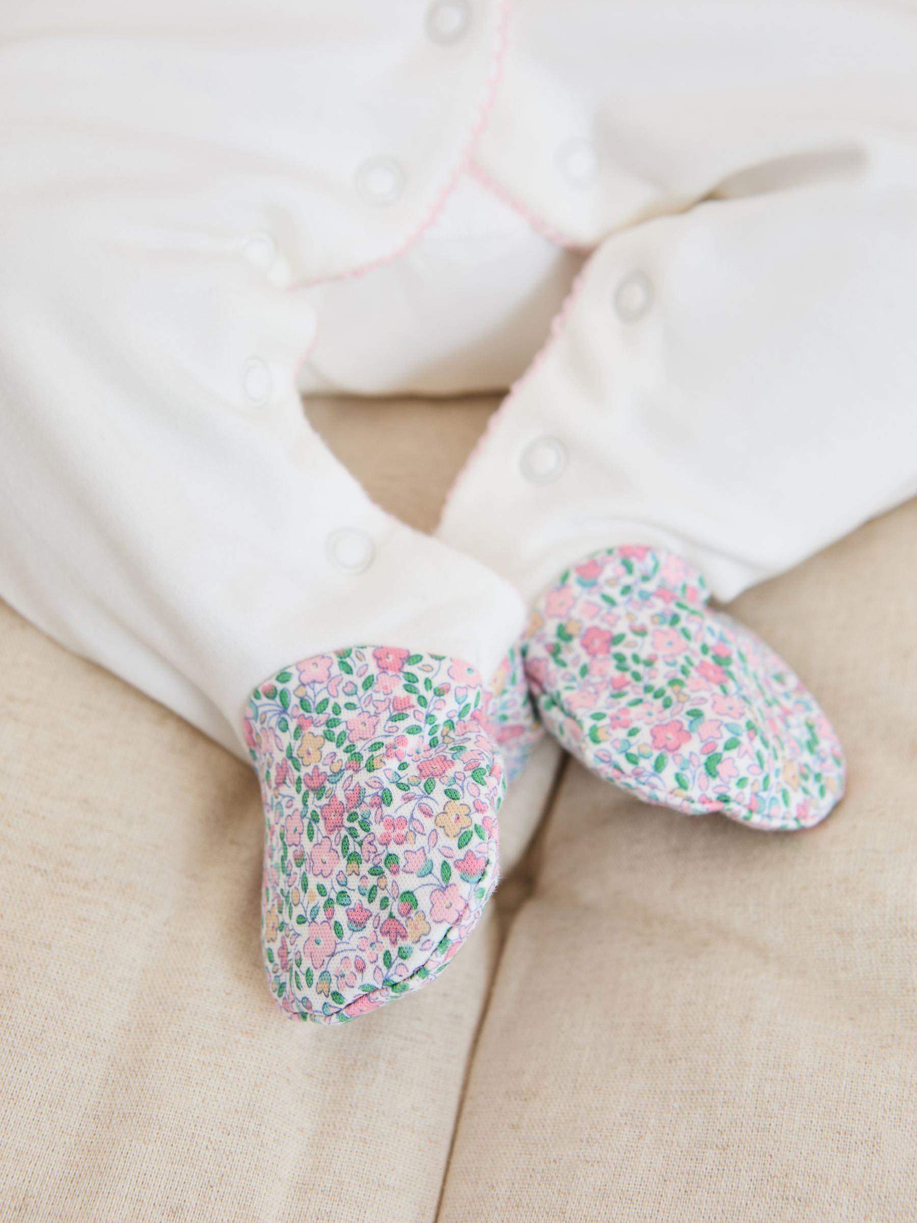 Cream Footed Collar 100% Cotton Embroidered Sleepsuit - Image 3 of 6