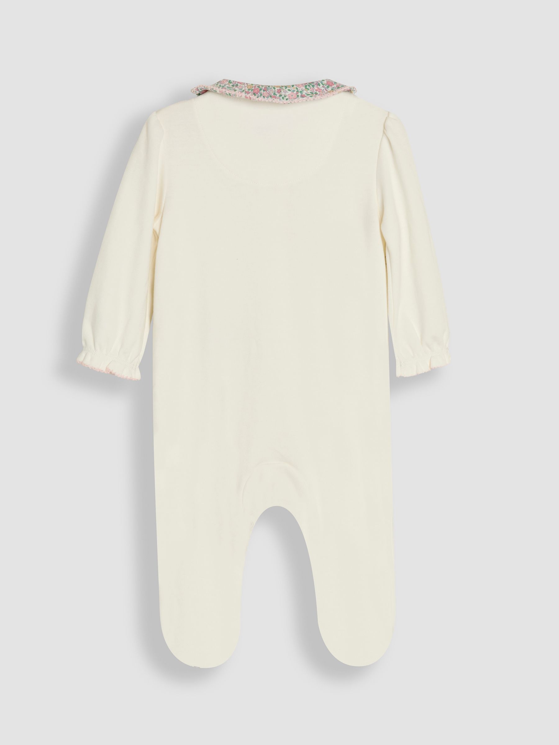 Cream Footed Collar 100% Cotton Embroidered Sleepsuit - Image 5 of 6