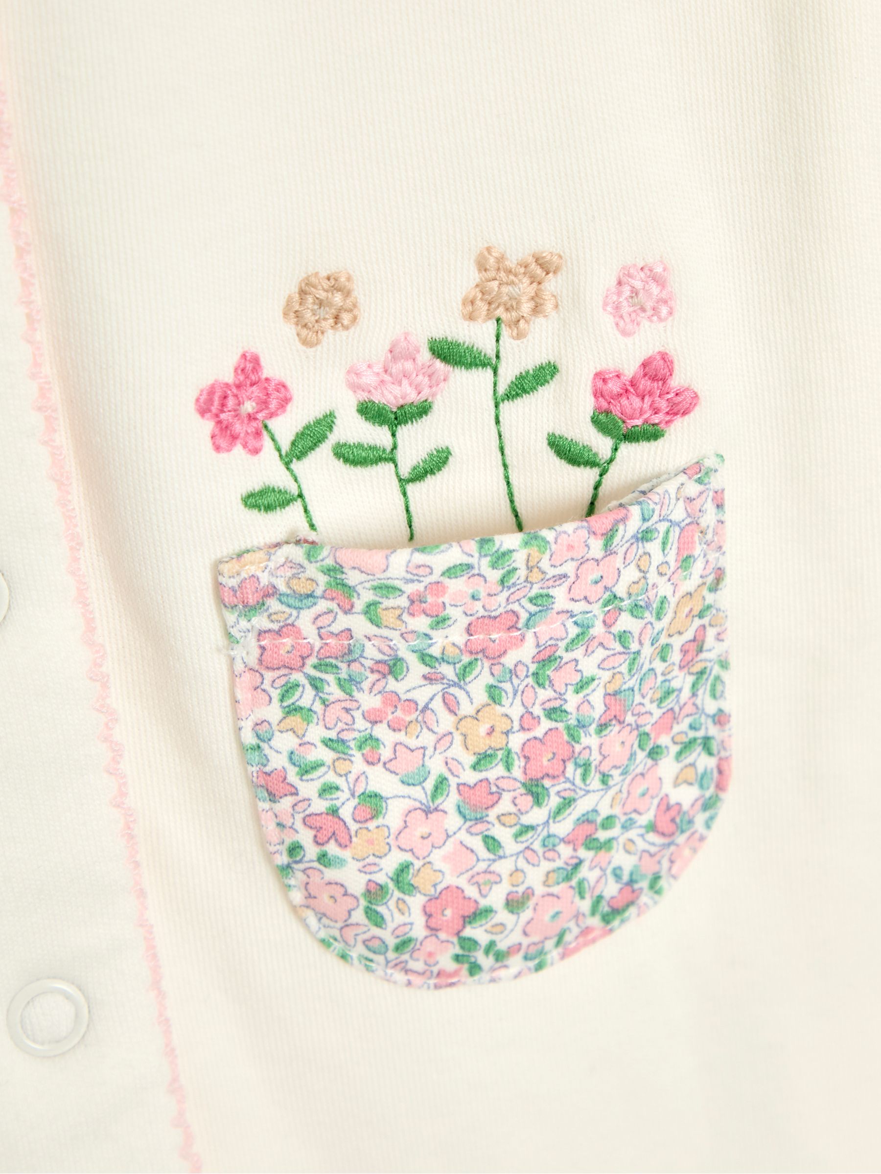 Cream Footed Collar 100% Cotton Embroidered Sleepsuit - Image 6 of 6