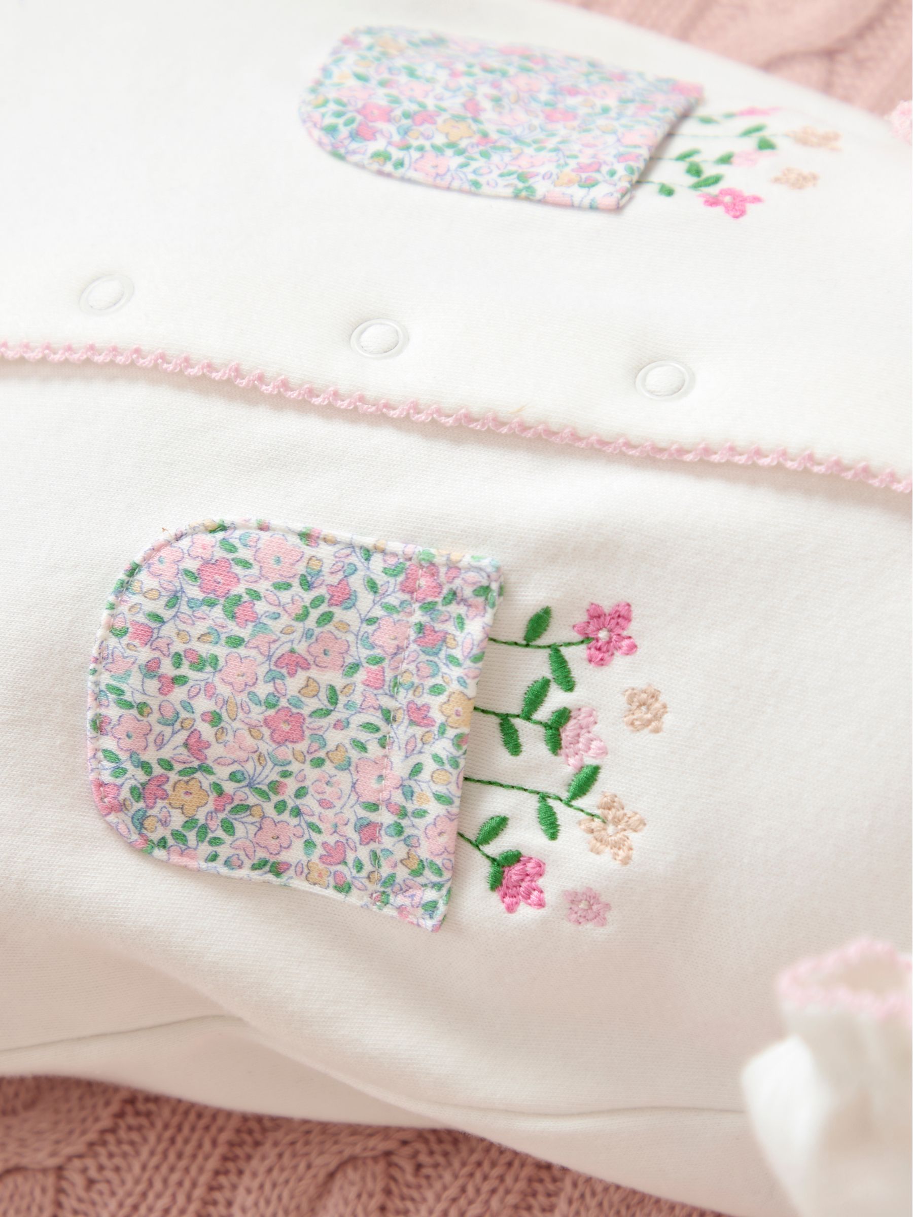 Cream Cotton Footed Collar Embroidered Sleepsuit - Image 8 of 8