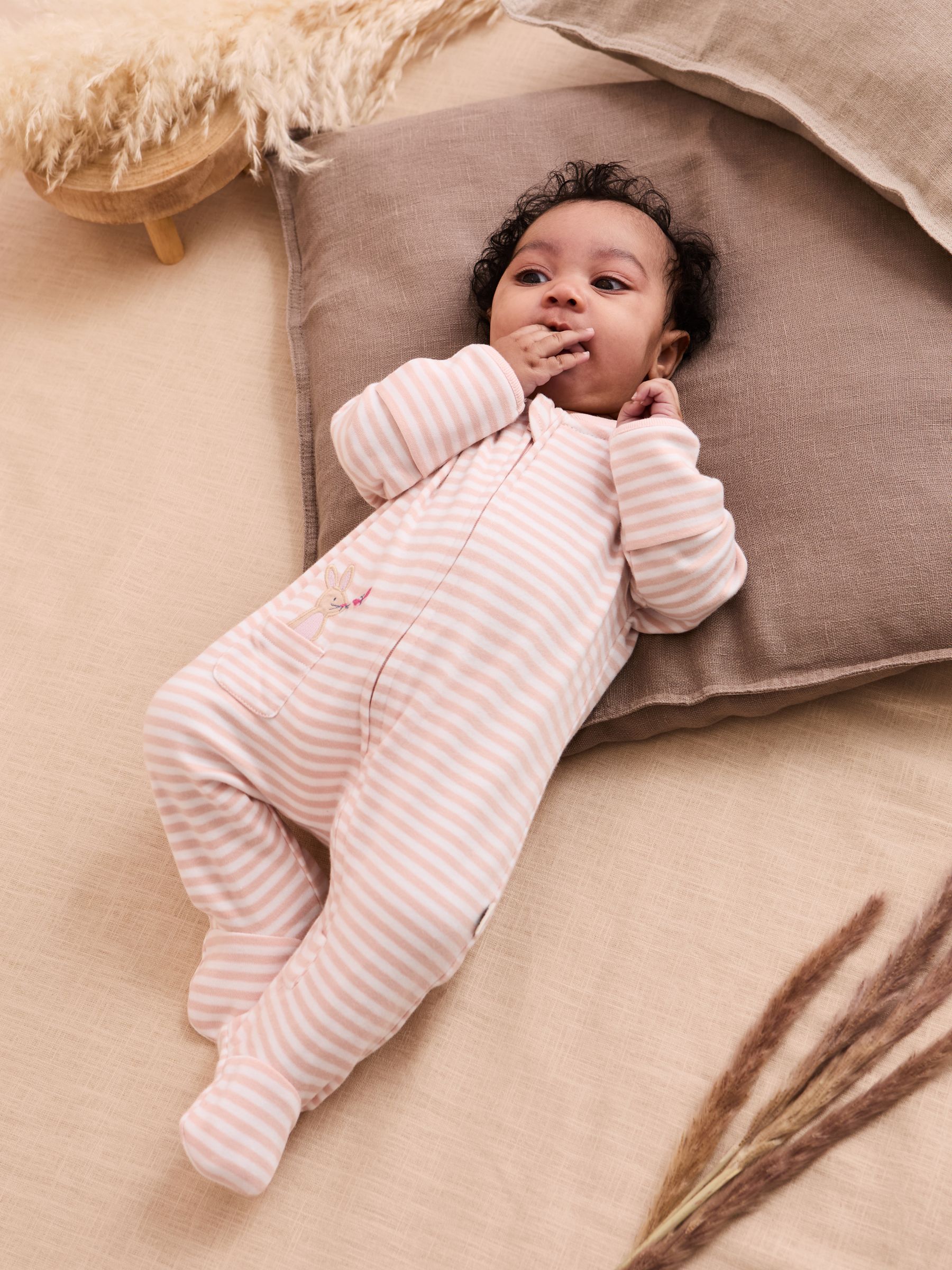 Pink 100% Organic Cotton Bear Embroidered Sleepsuit - Image 1 of 3
