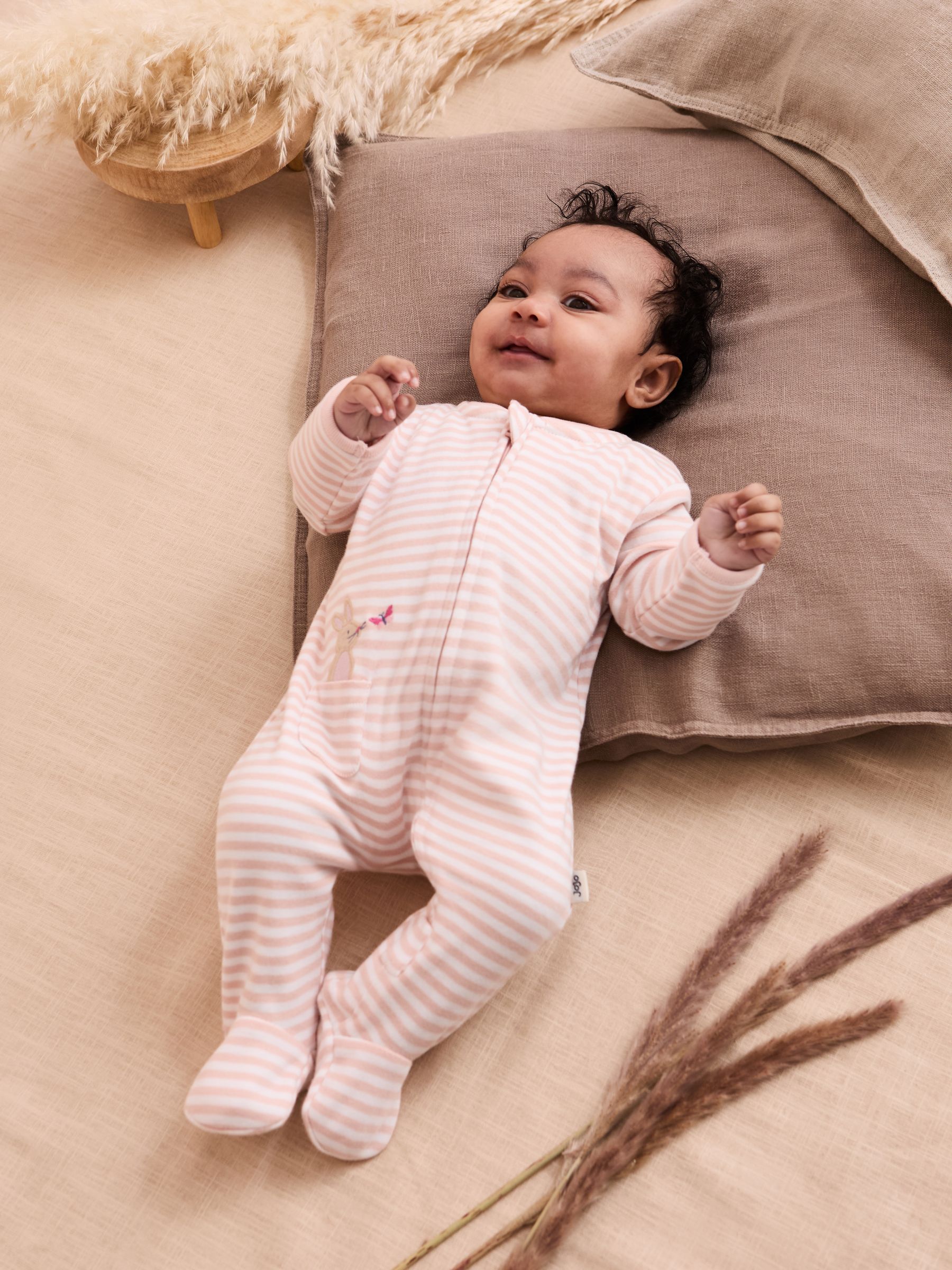 Pink 100% Organic Cotton Bear Embroidered Sleepsuit - Image 2 of 3