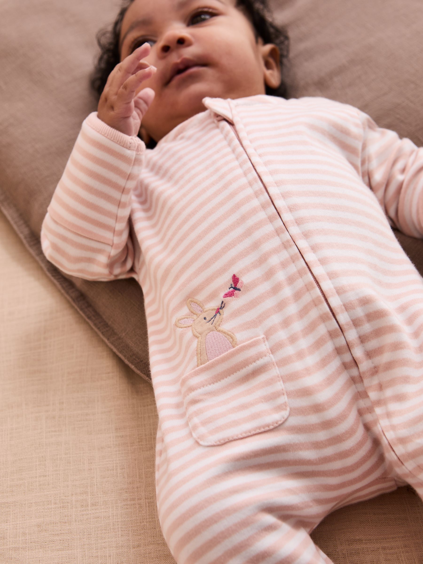Pink 100% Organic Cotton Bear Embroidered Sleepsuit - Image 3 of 3