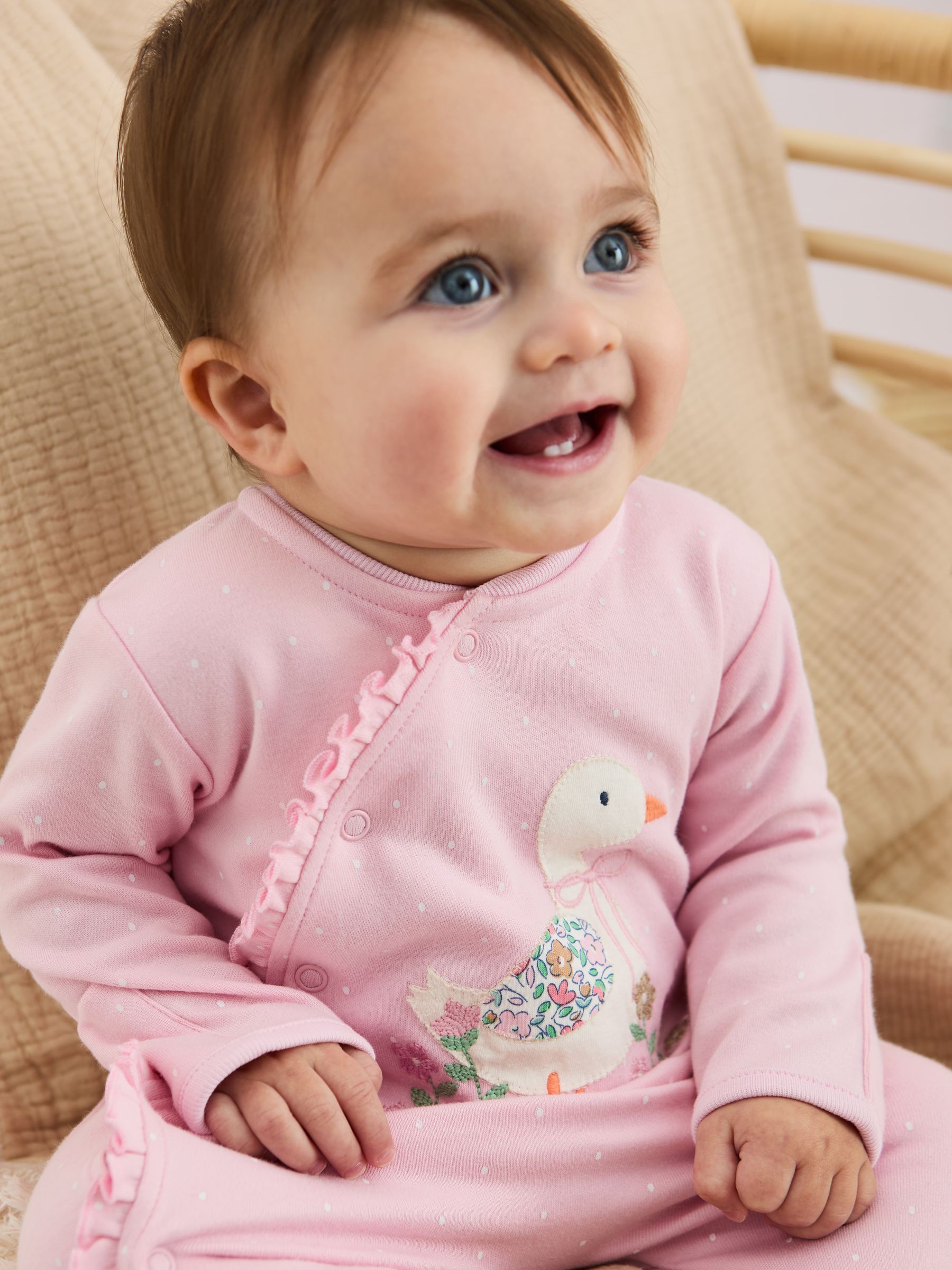 Pink Duck 100% Cotton Footed Appliqué Sleepsuit - Image 1 of 4
