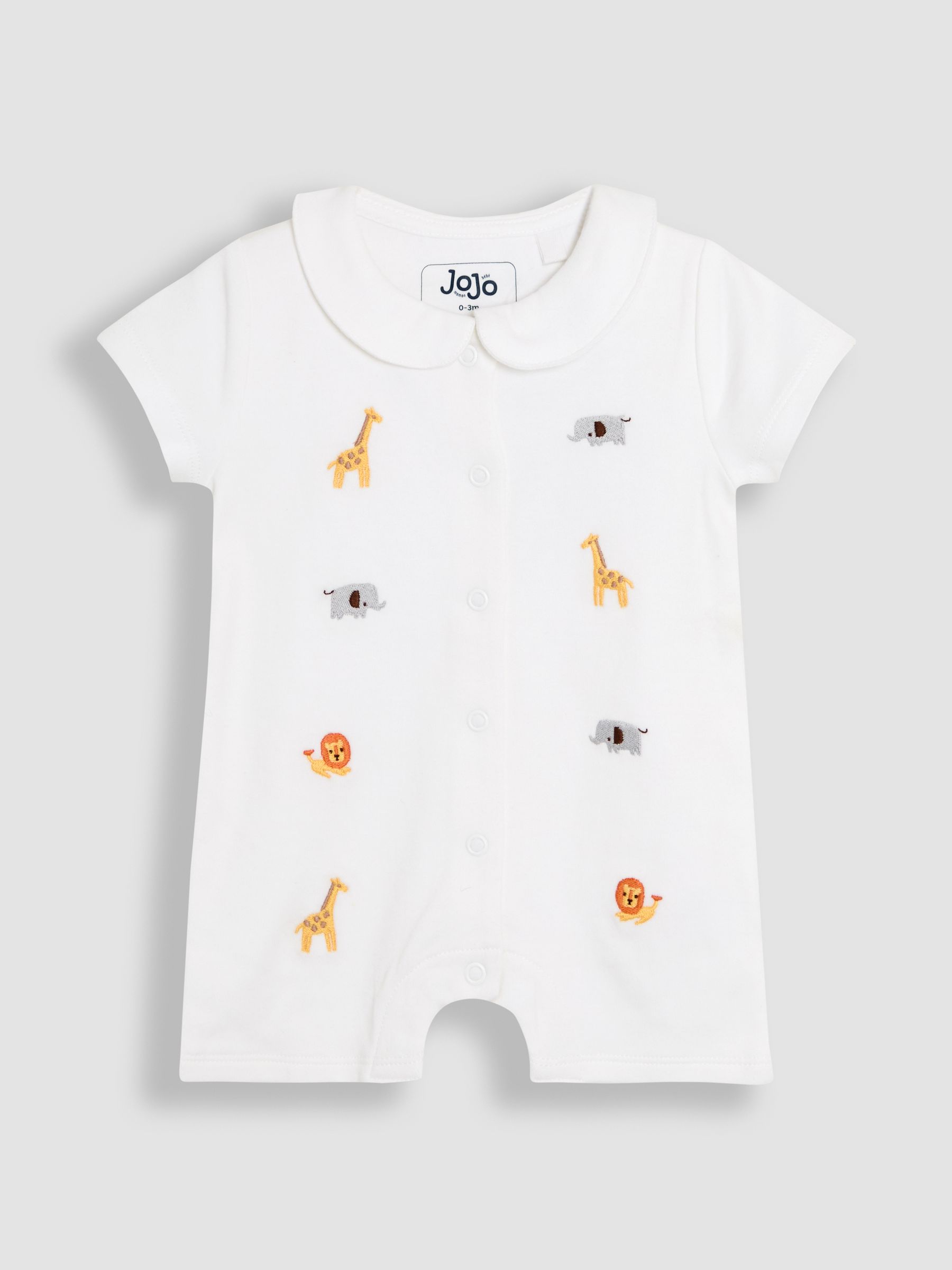White 100% Organic Cotton Short Sleeve Safari Embroidered Sleepsuit - Image 1 of 3