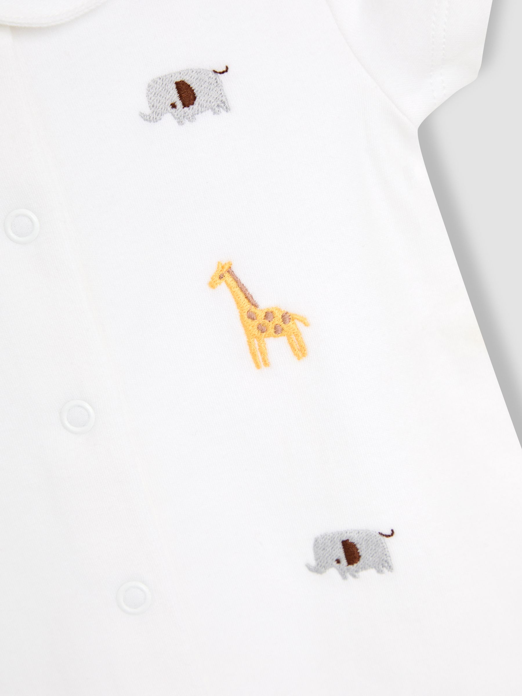 White 100% Organic Cotton Short Sleeve Safari Embroidered Sleepsuit - Image 3 of 3