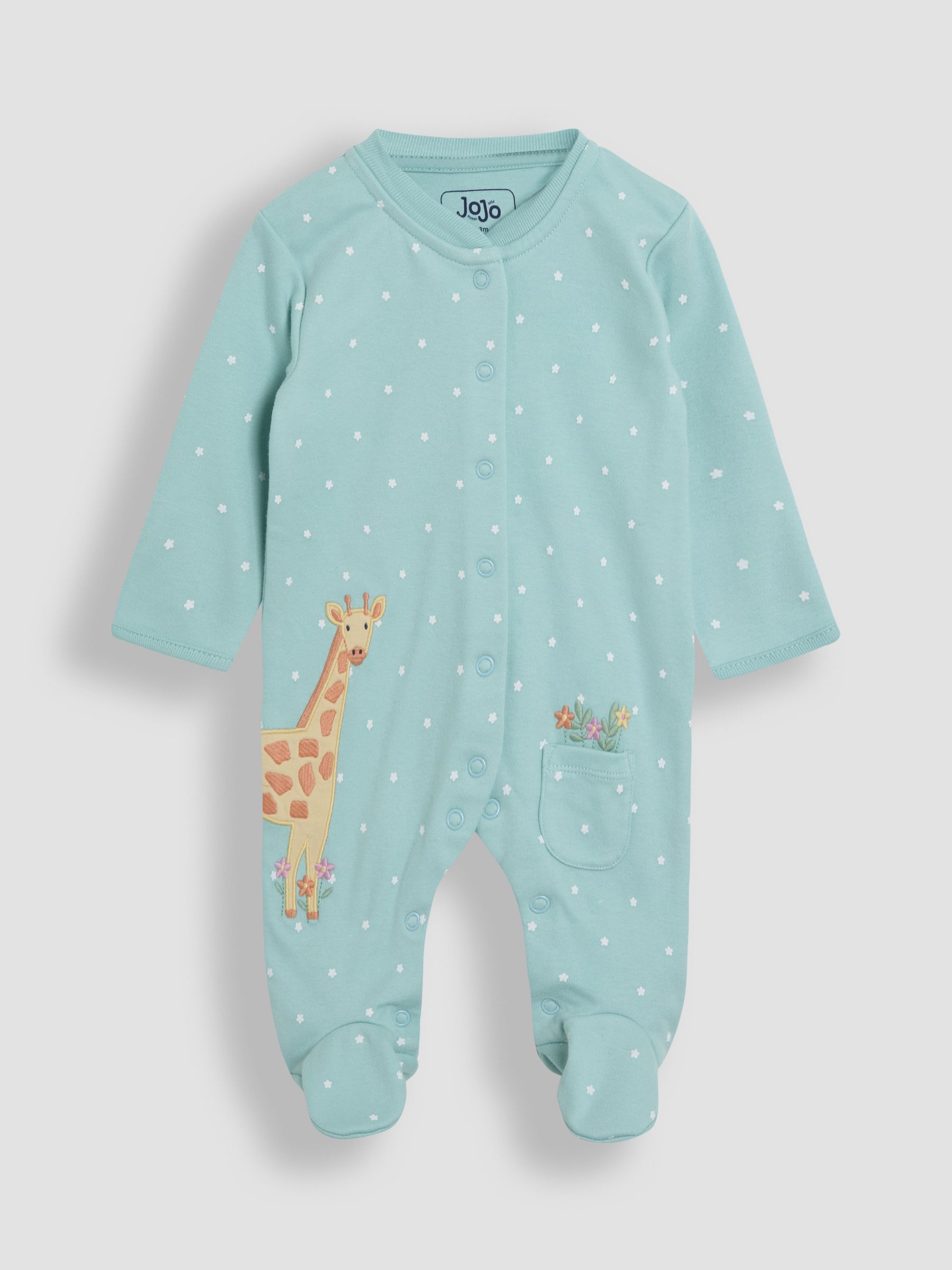 Duck Egg 100% Cotton Footed Appliqué Popper Sleepsuit - Image 1 of 3