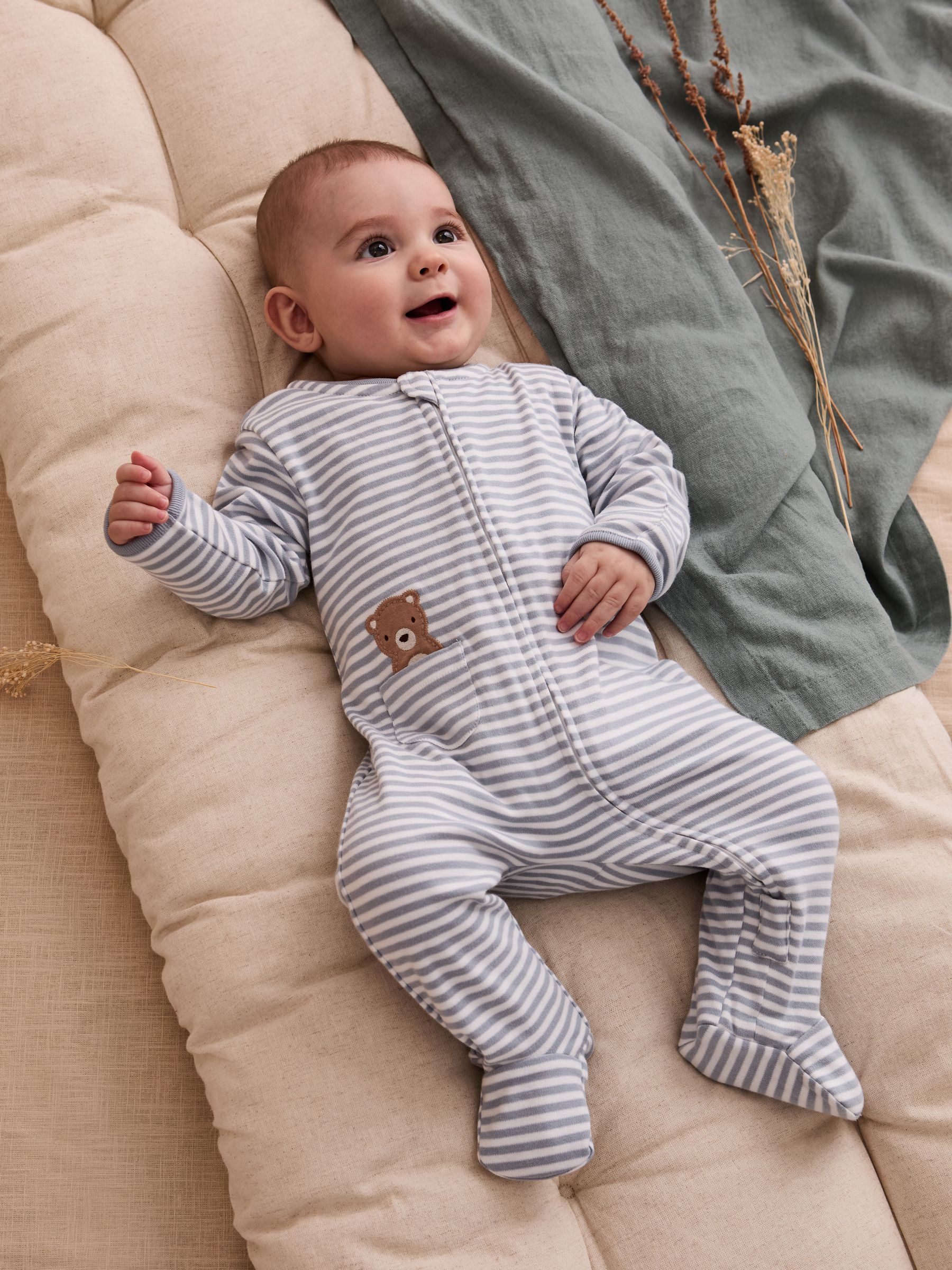 Blue 100% Organic Cotton Bear Embroidered Sleepsuit - Image 2 of 7