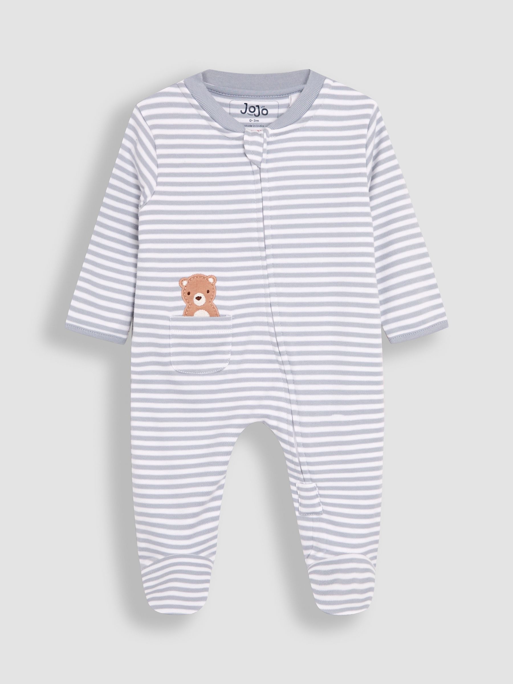 Blue 100% Organic Cotton Bear Embroidered Sleepsuit - Image 5 of 7