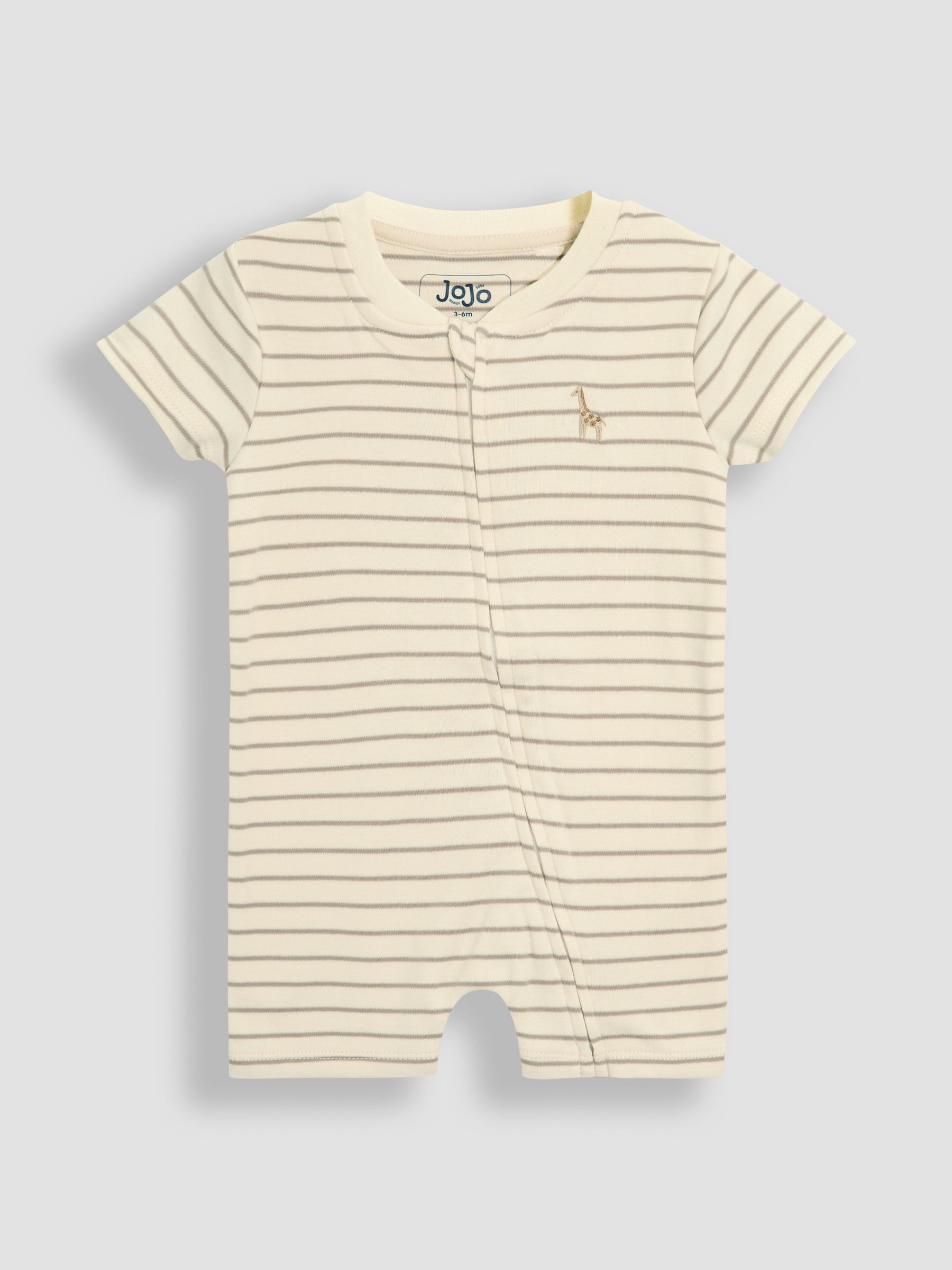Cream 100% Cotton Short-Sleeved Stripe Romper - Image 4 of 6