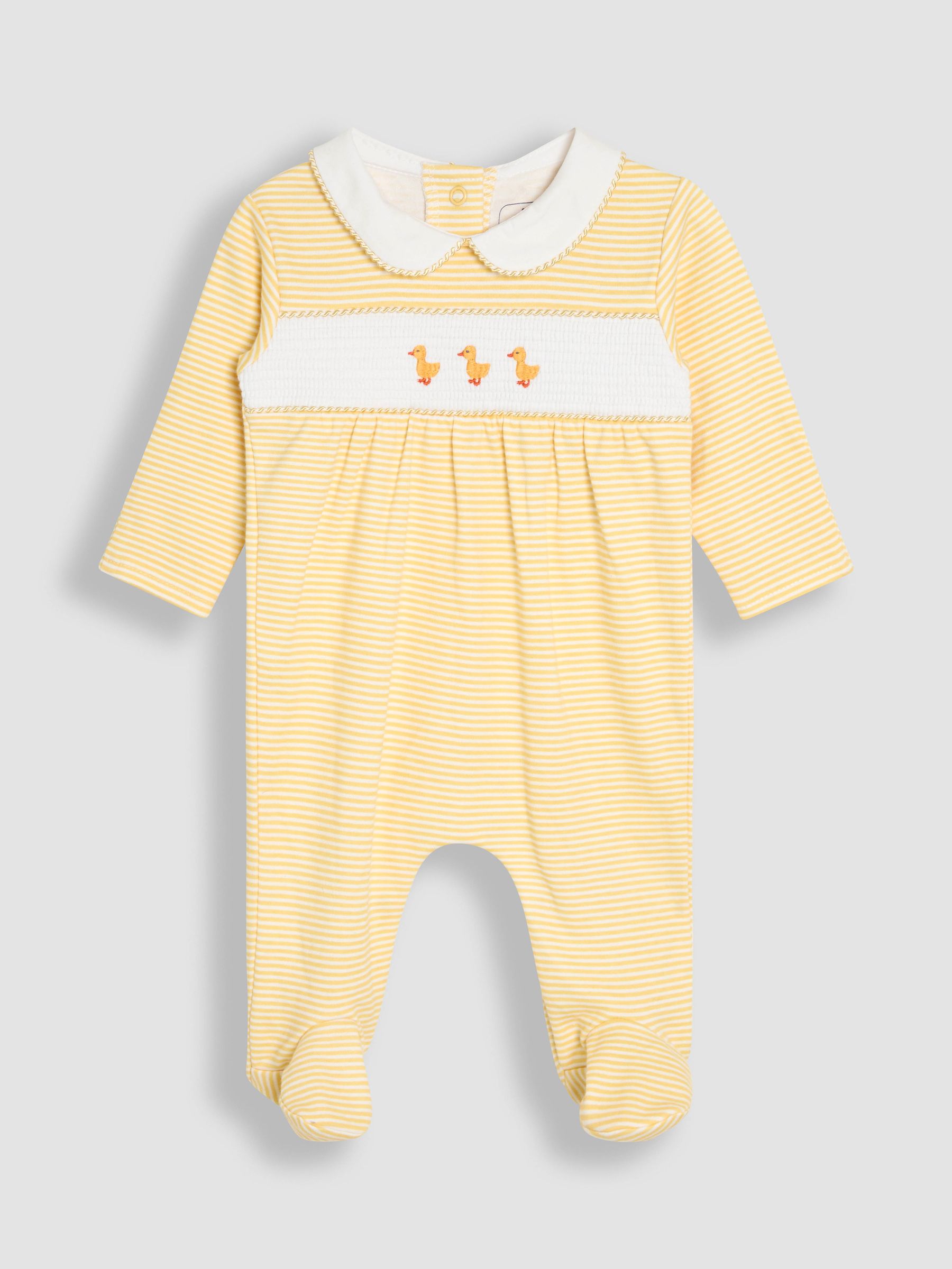 Yellow Cotton Footed Smocked Embroidered Sleepsuit - Image 1 of 3