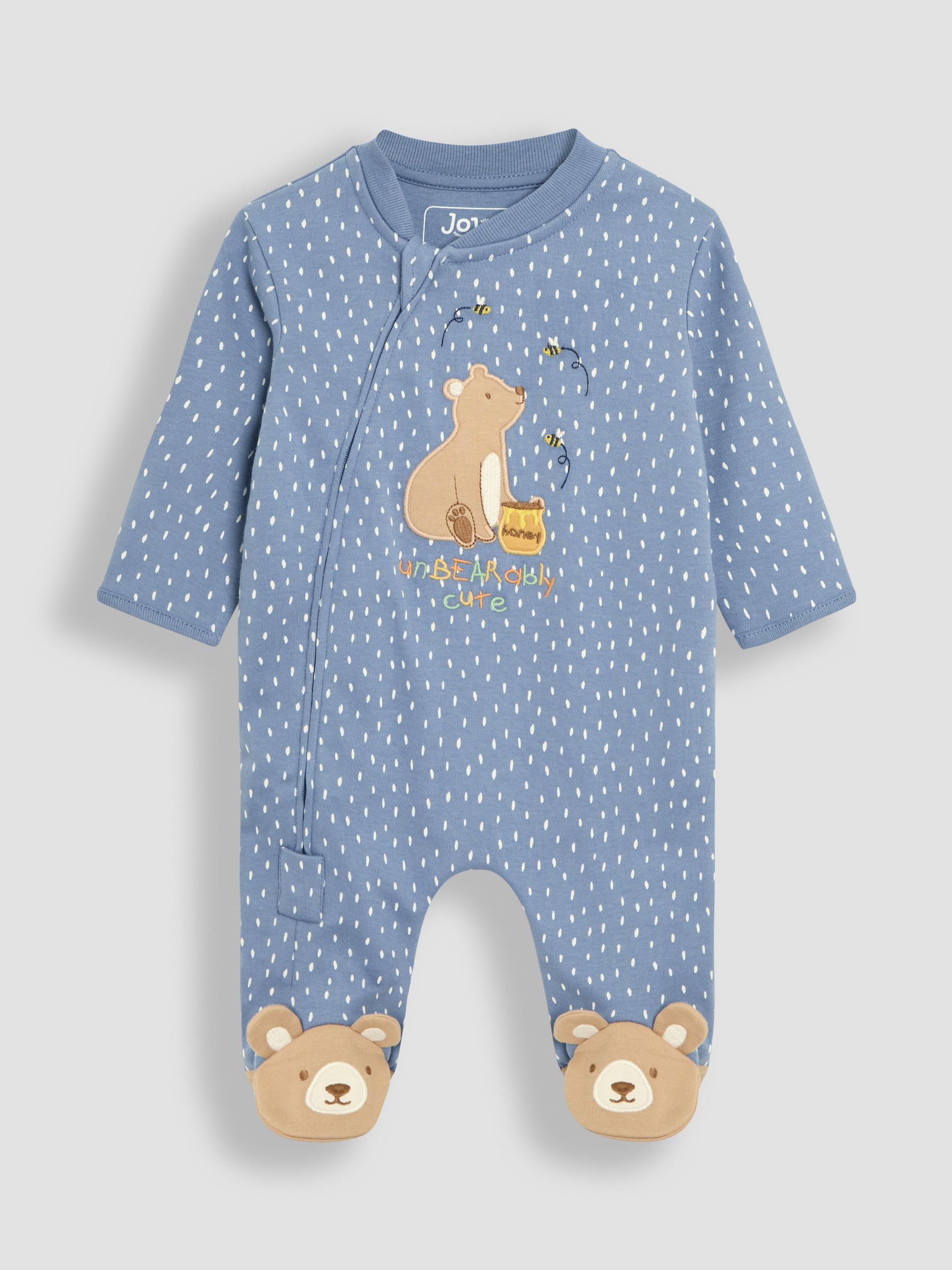Blue 100% Cotton Footed Appliqué Zip Sleepsuit - Image 1 of 3
