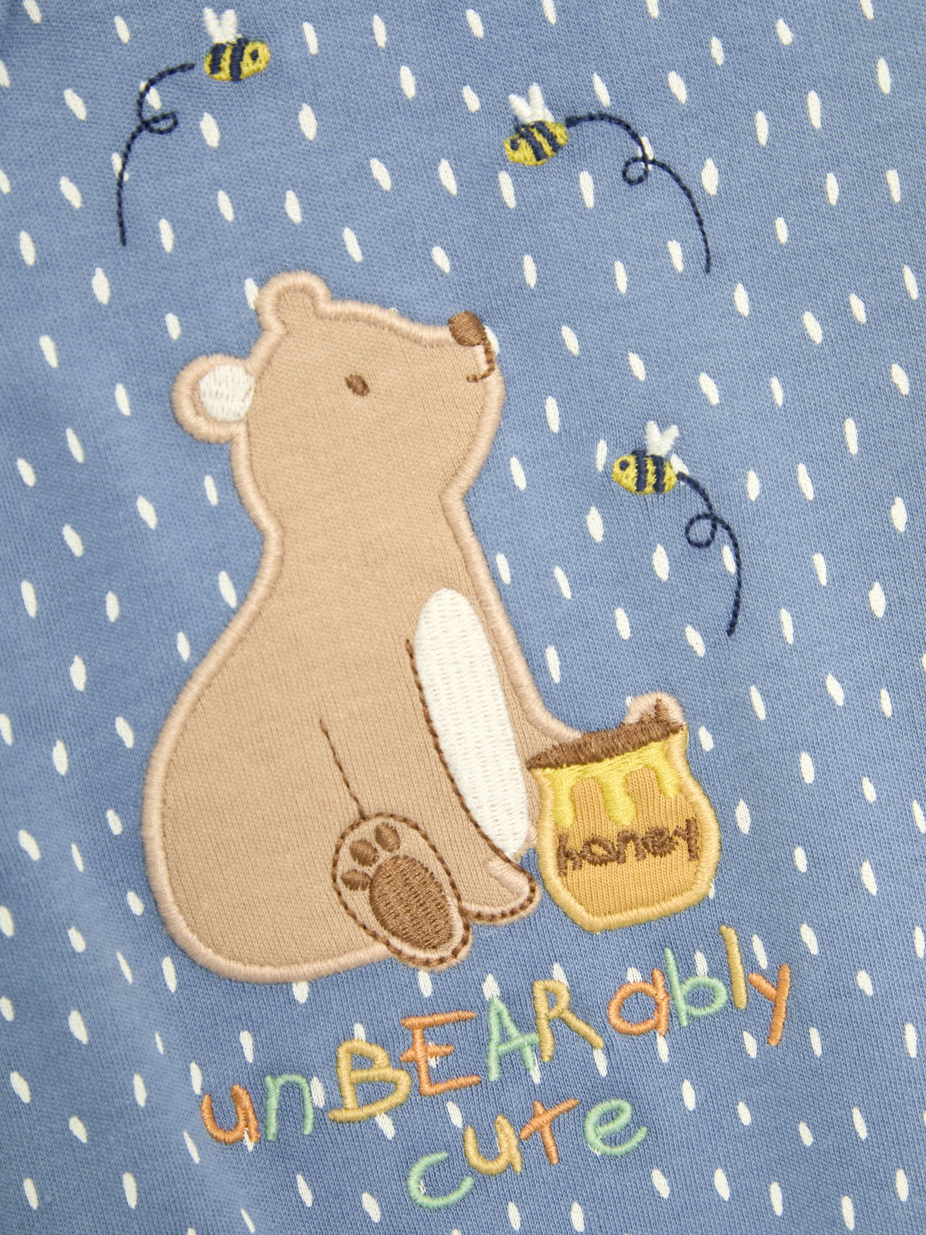 Blue 100% Cotton Footed Appliqué Zip Sleepsuit - Image 3 of 3