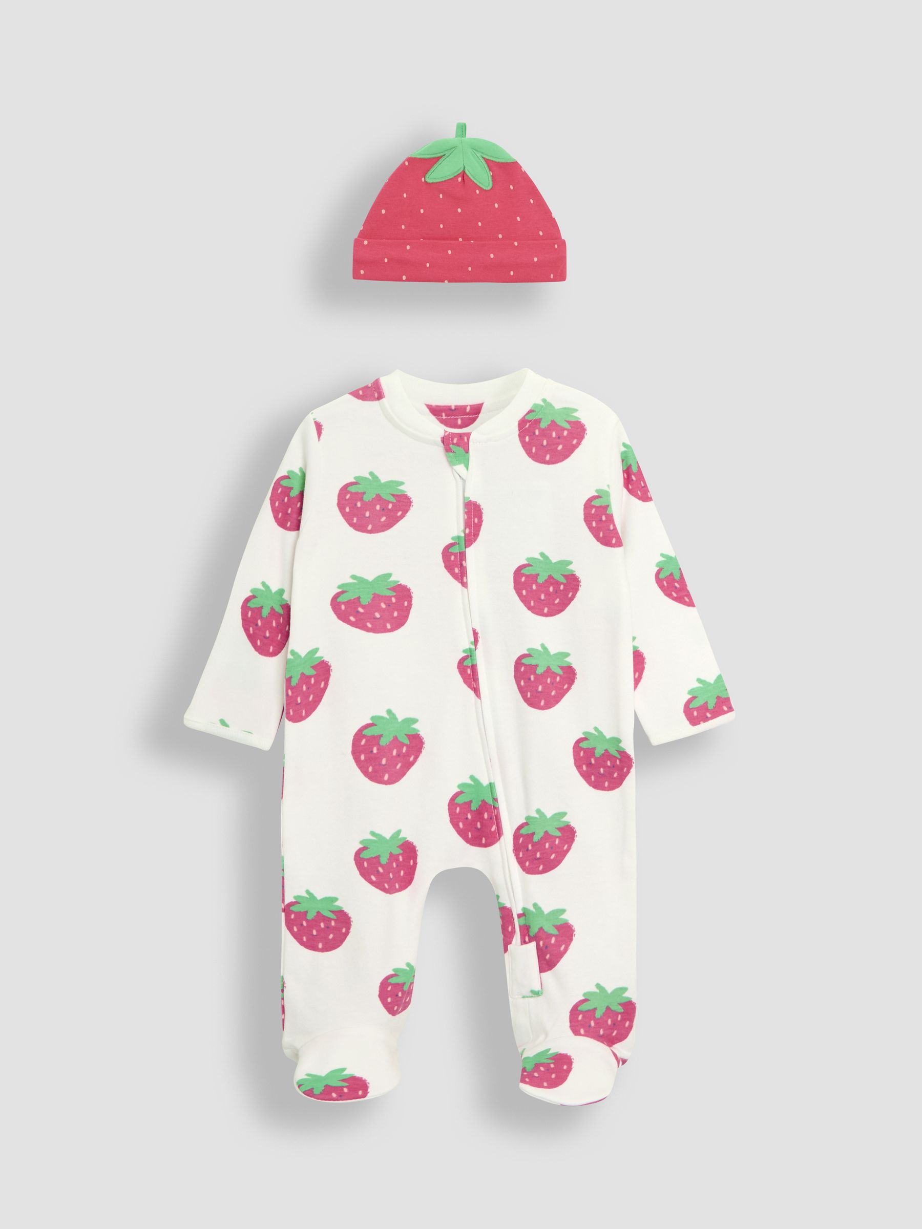 White 2-Pack Strawberry Sleepsuit & Hat Set - Image 1 of 4