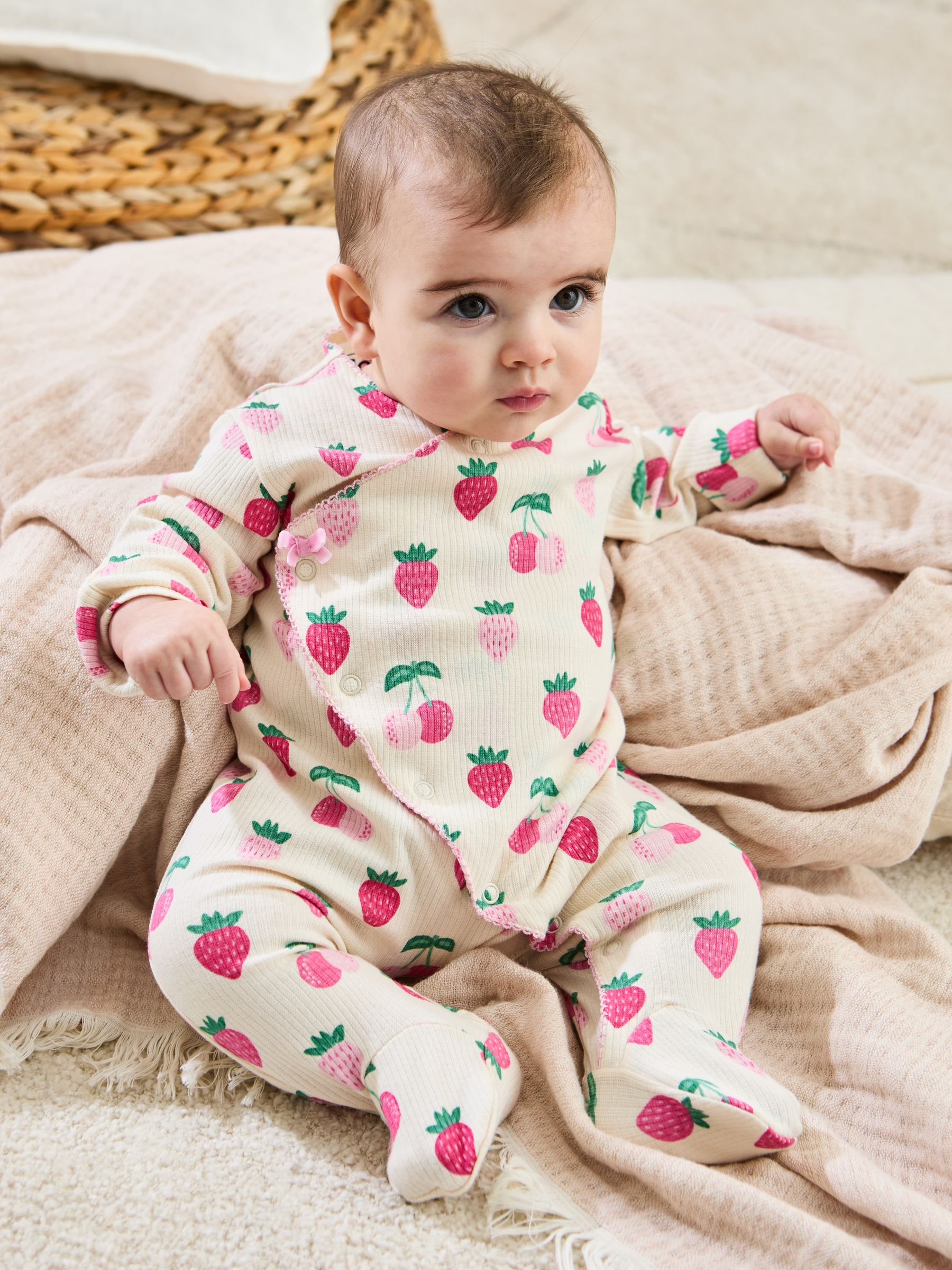 Cream Cotton Footed Cross-Over 100% Cotton Sleepsuit - Image 1 of 5