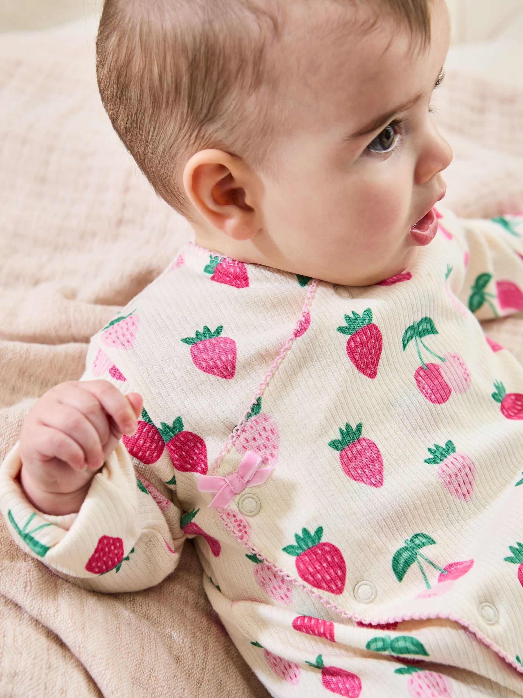 Cream Cotton Footed Cross-Over 100% Cotton Sleepsuit - Image 2 of 5