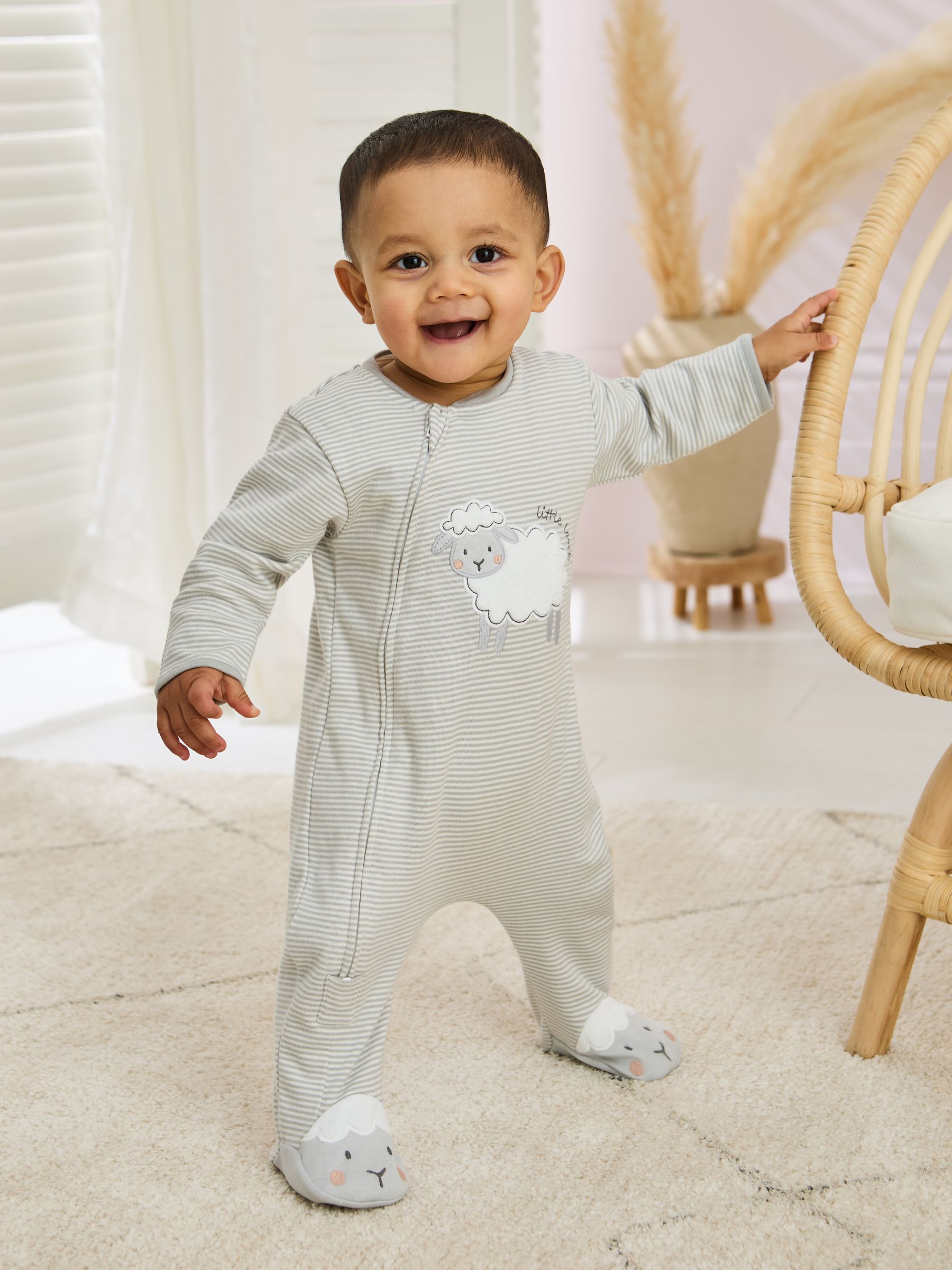 Grey 100% Cotton Footed Appliqué Zip Sleepsuit - Image 1 of 7