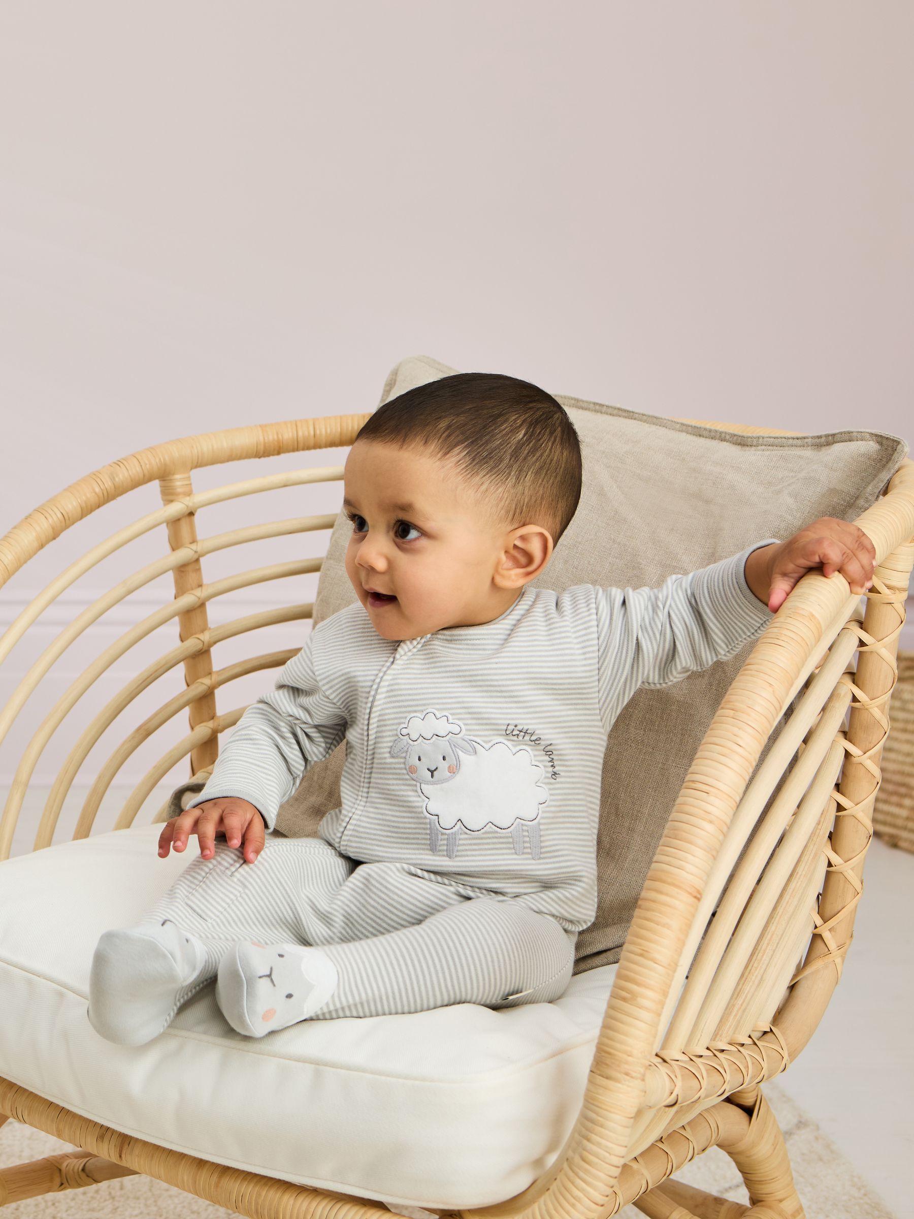 Grey 100% Cotton Footed Appliqué Zip Sleepsuit - Image 2 of 7