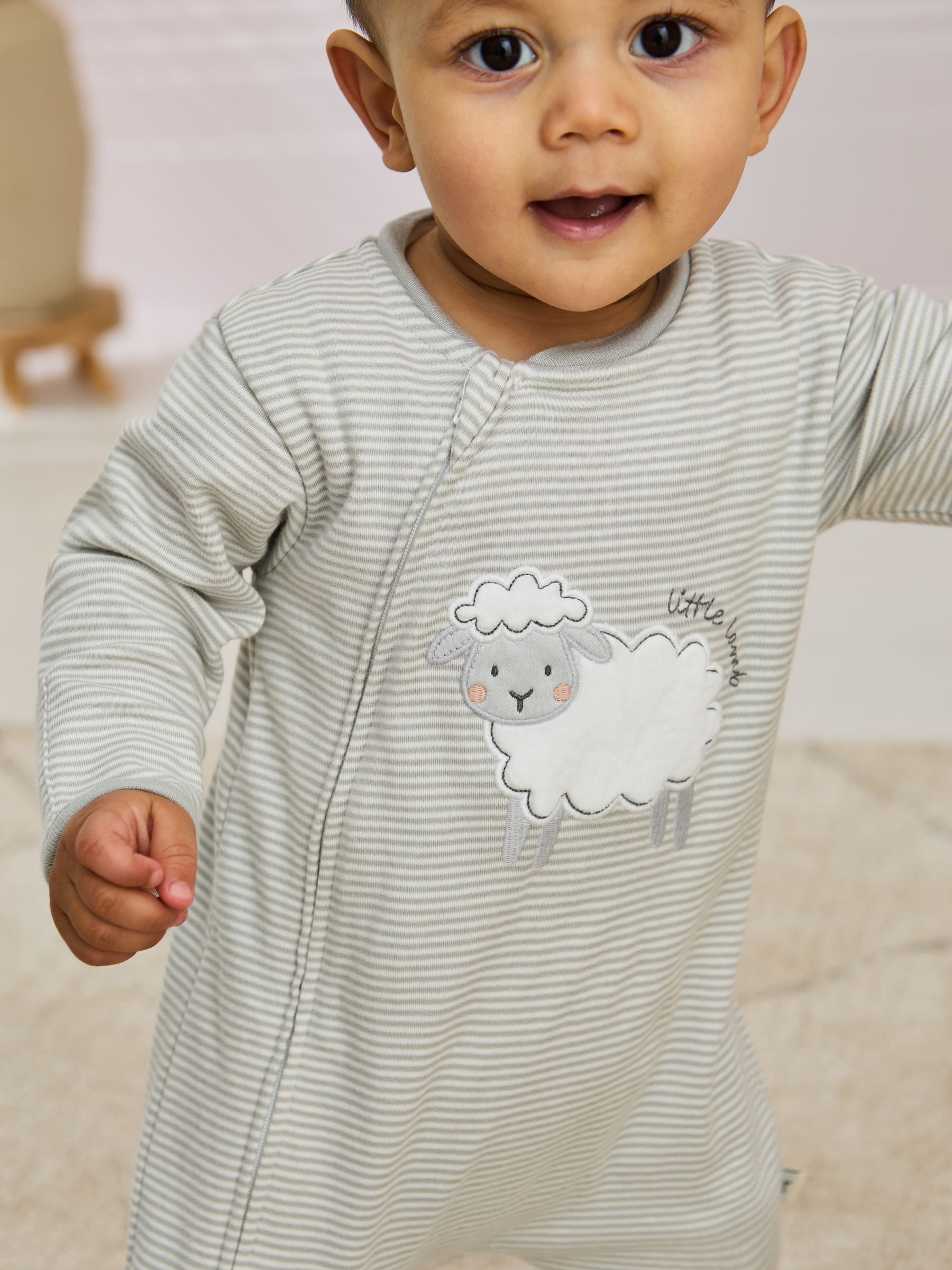 Grey 100% Cotton Footed Appliqué Zip Sleepsuit - Image 3 of 7