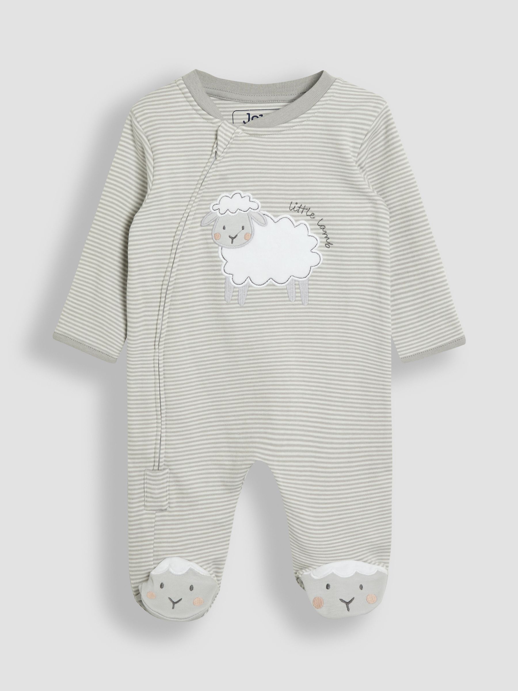 Grey 100% Cotton Footed Appliqué Zip Sleepsuit - Image 6 of 7