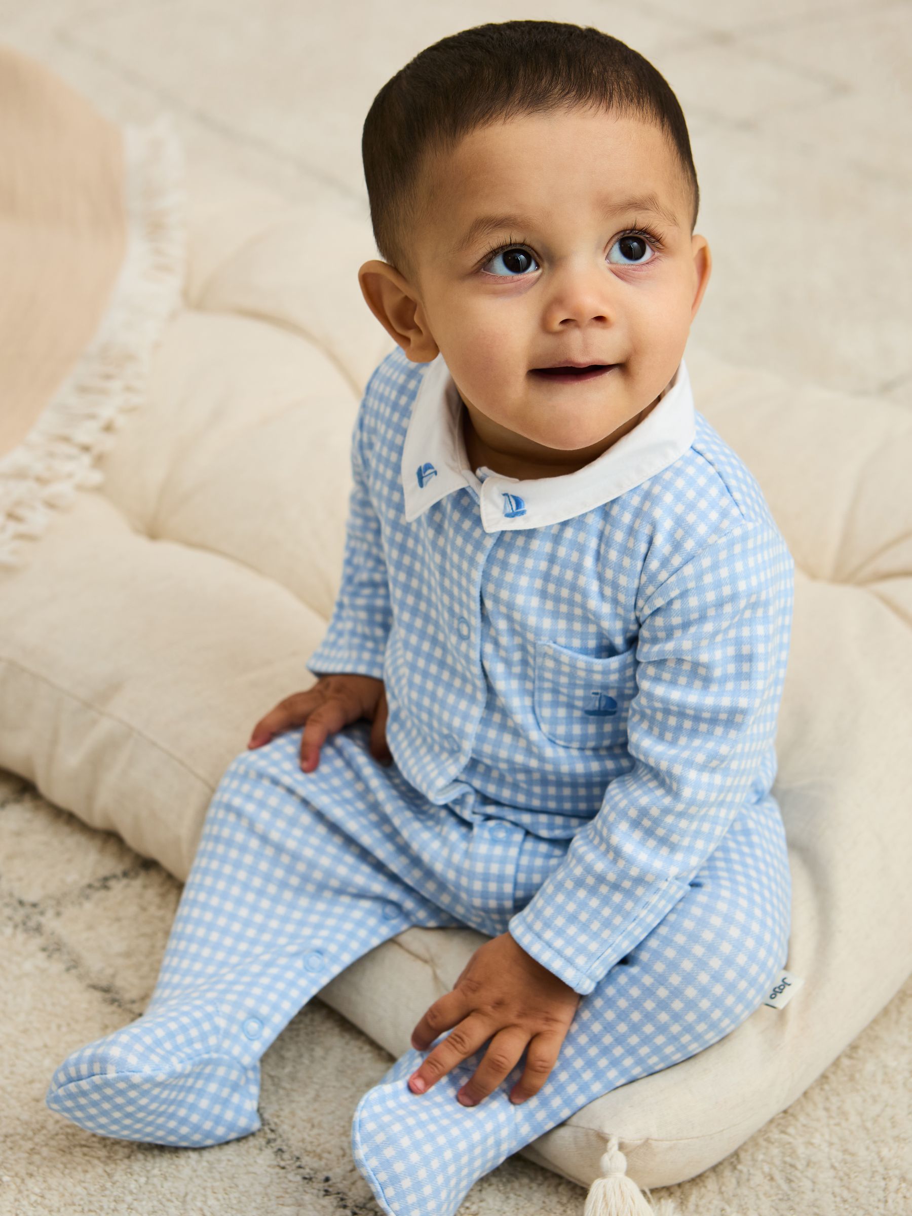 Blue 100% Cotton Footed Collared Sleepsuit - Image 1 of 6