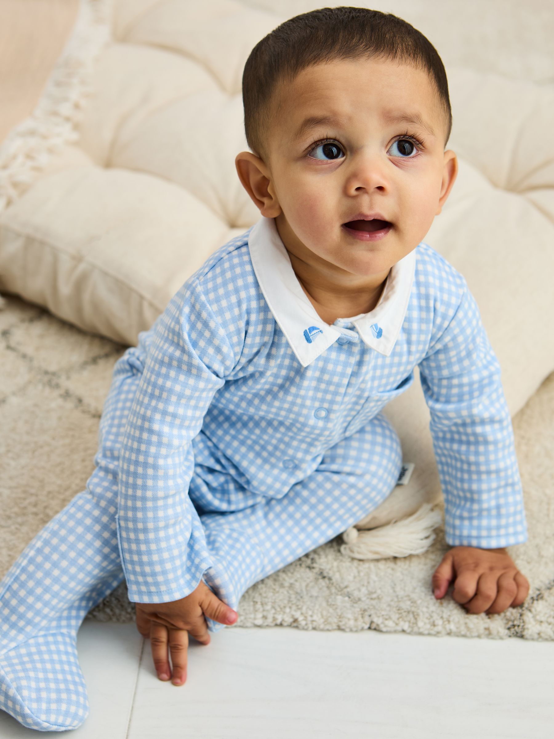 Blue 100% Cotton Footed Collared Sleepsuit - Image 2 of 6