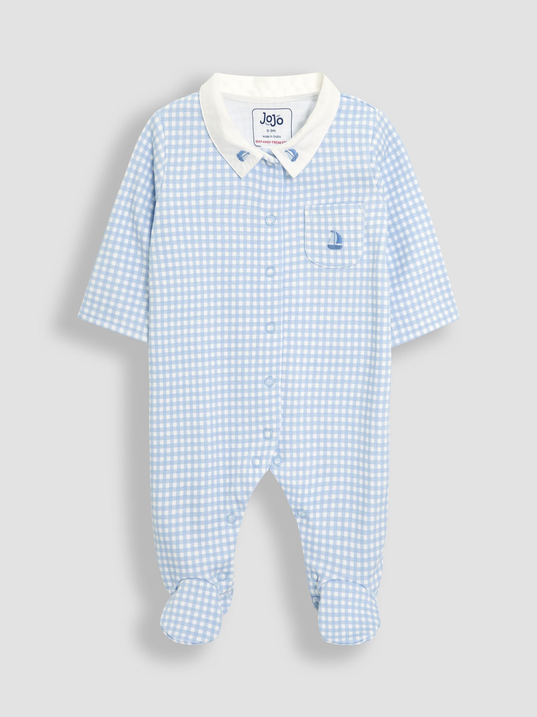 Blue 100% Cotton Footed Collared Sleepsuit - Image 4 of 6