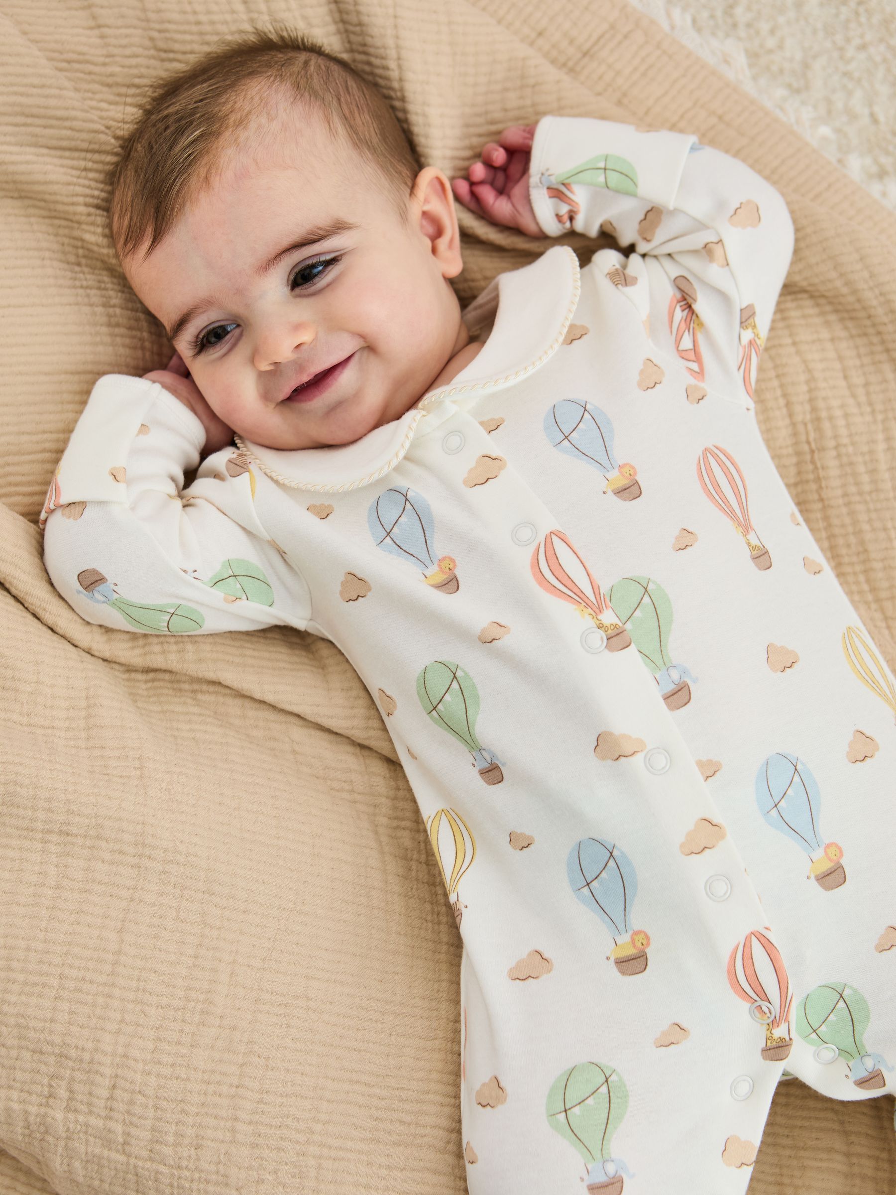 Cream Collared Print Footed Sleepsuit - Image 2 of 6