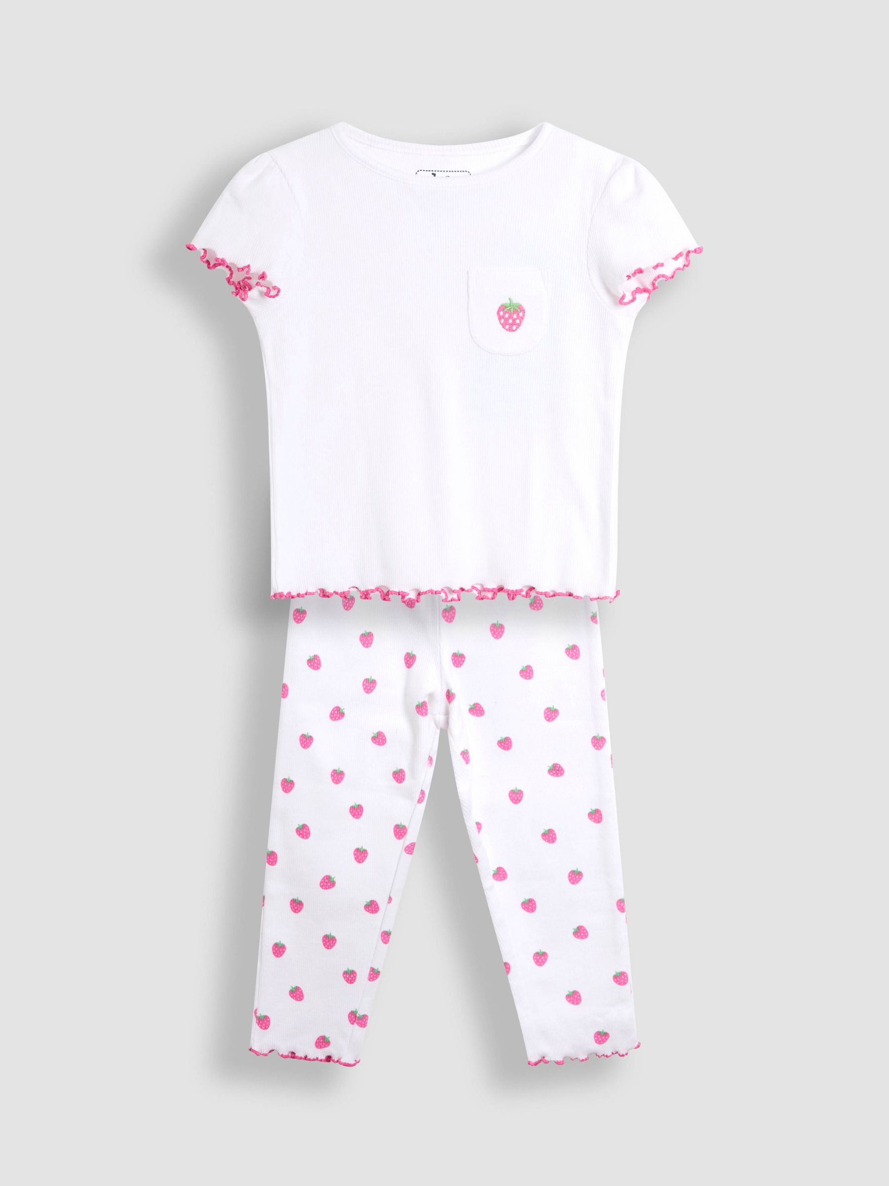 White 100% Cotton Strawberry Embroidered Rib Pyjamas - Image 1 of 4