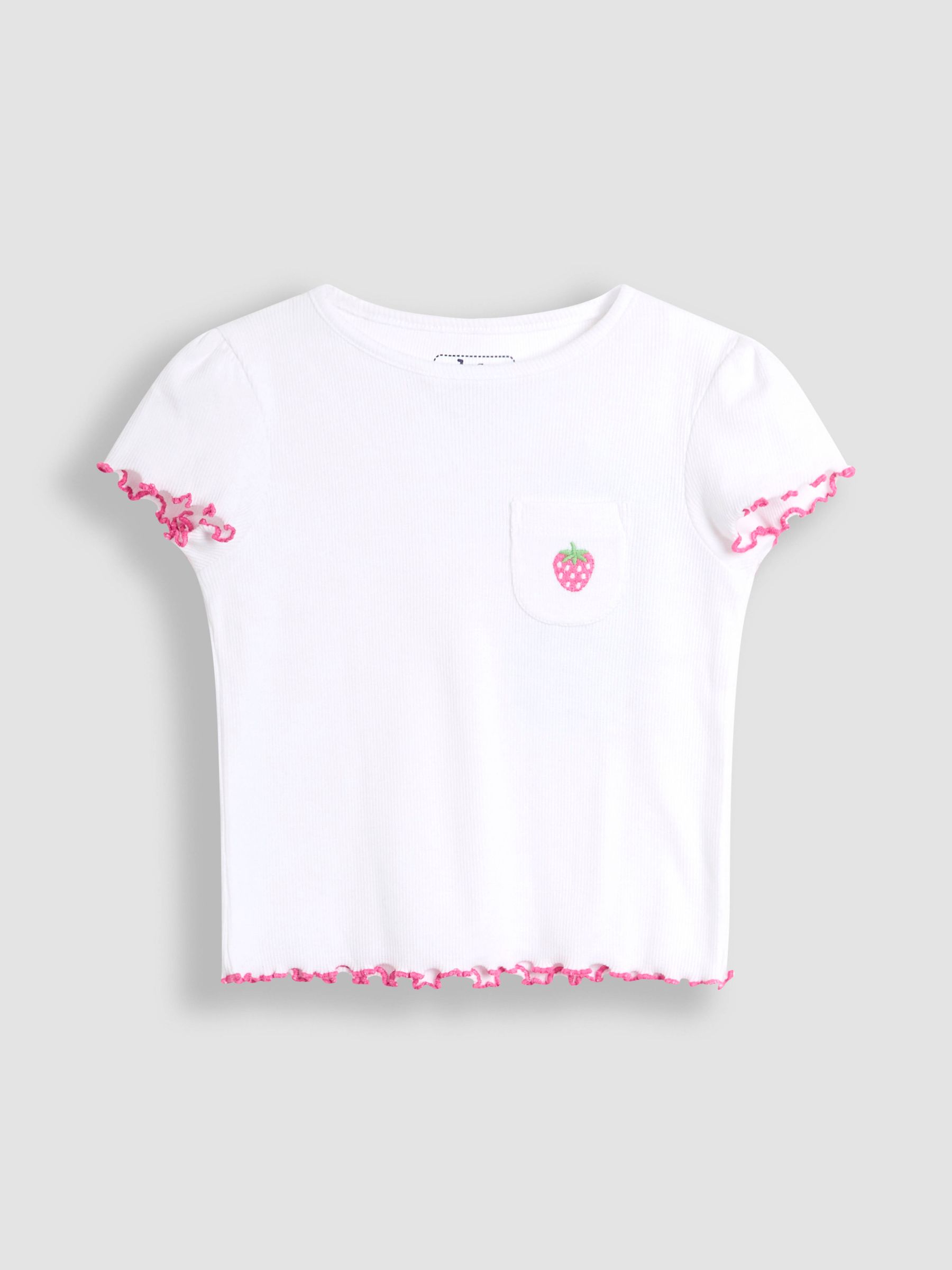 White 100% Cotton Strawberry Embroidered Rib Pyjamas - Image 2 of 4