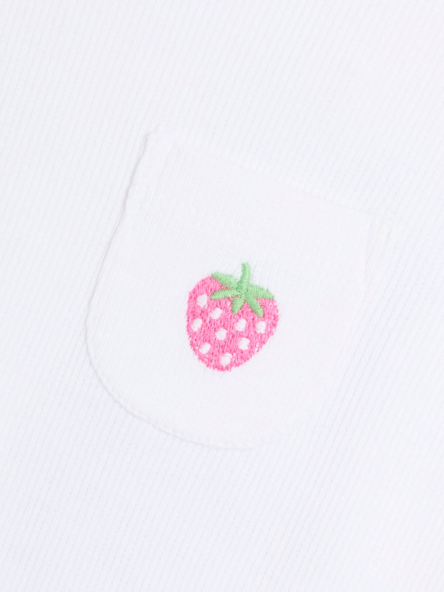 White 100% Cotton Strawberry Embroidered Rib Pyjamas - Image 3 of 4