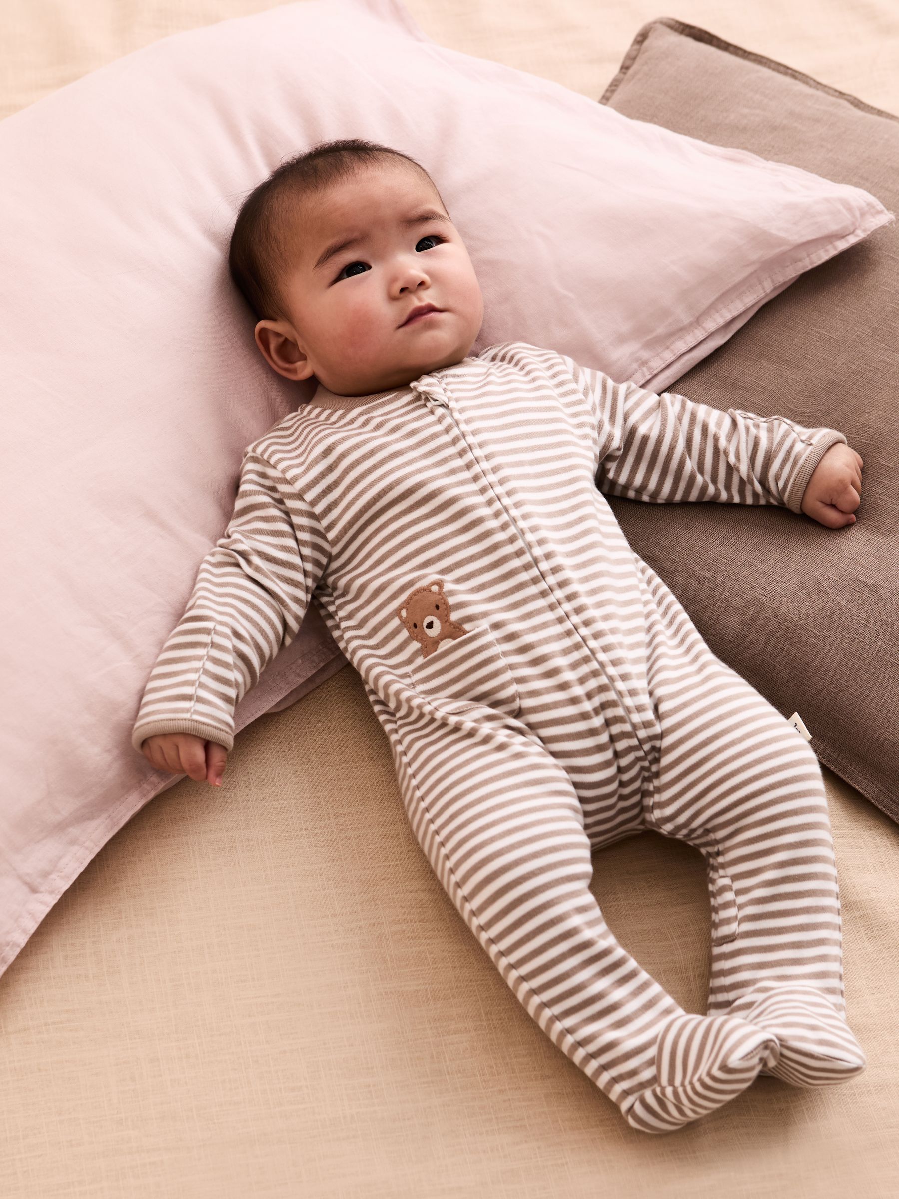 Tan Organic Cotton Footed Pocket Zip Sleepsuit - Image 1 of 6