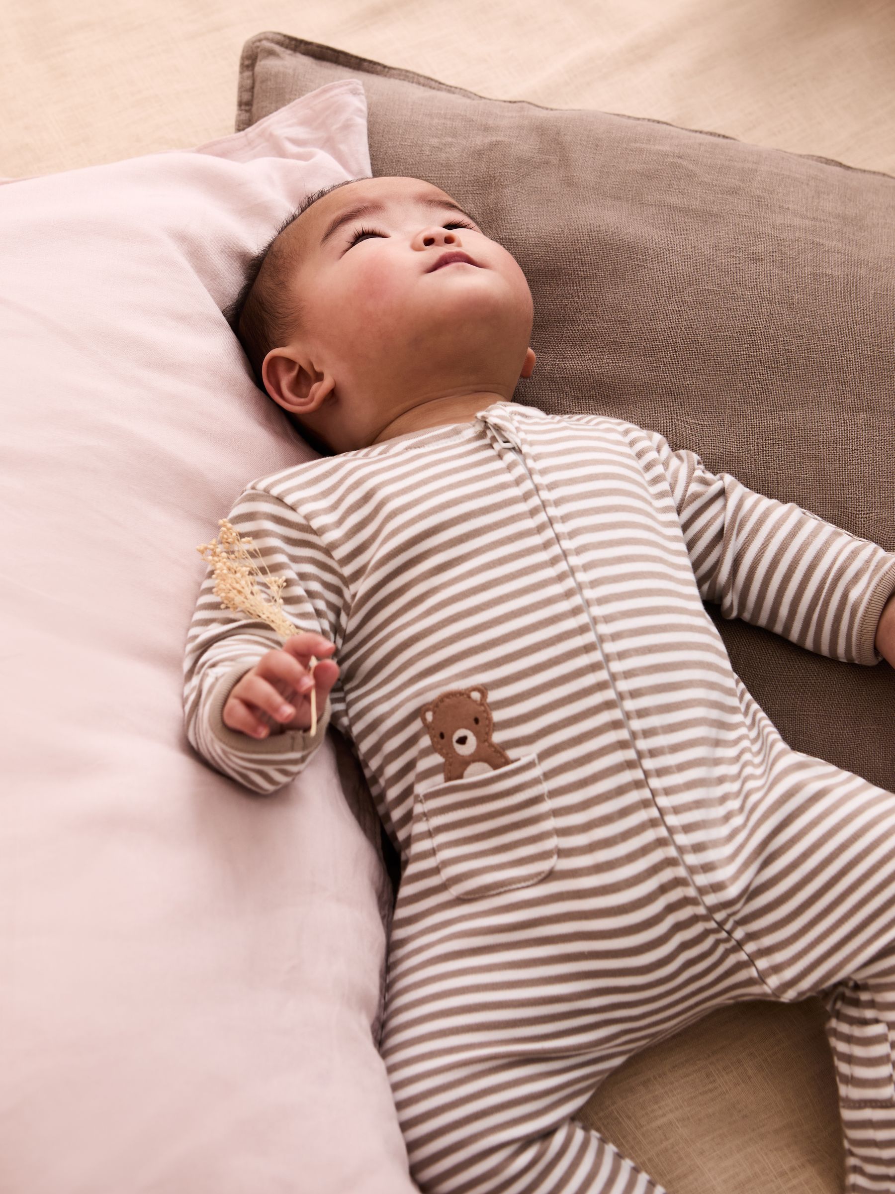 Tan Organic Cotton Footed Pocket Zip Sleepsuit - Image 2 of 6